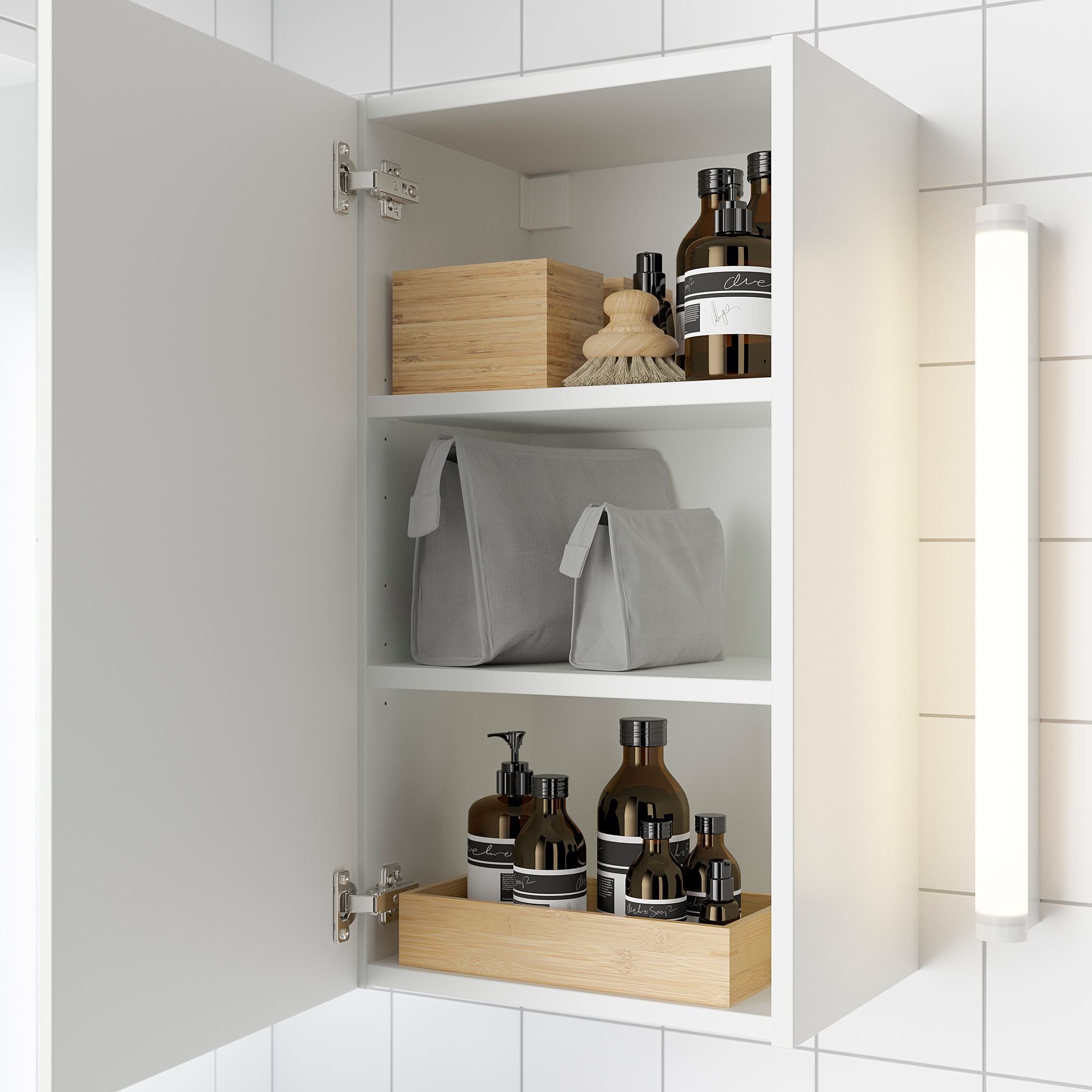 Banyo duvar dolabı, beyaz, 40x30x75 cm, 1 ayna kapaklı