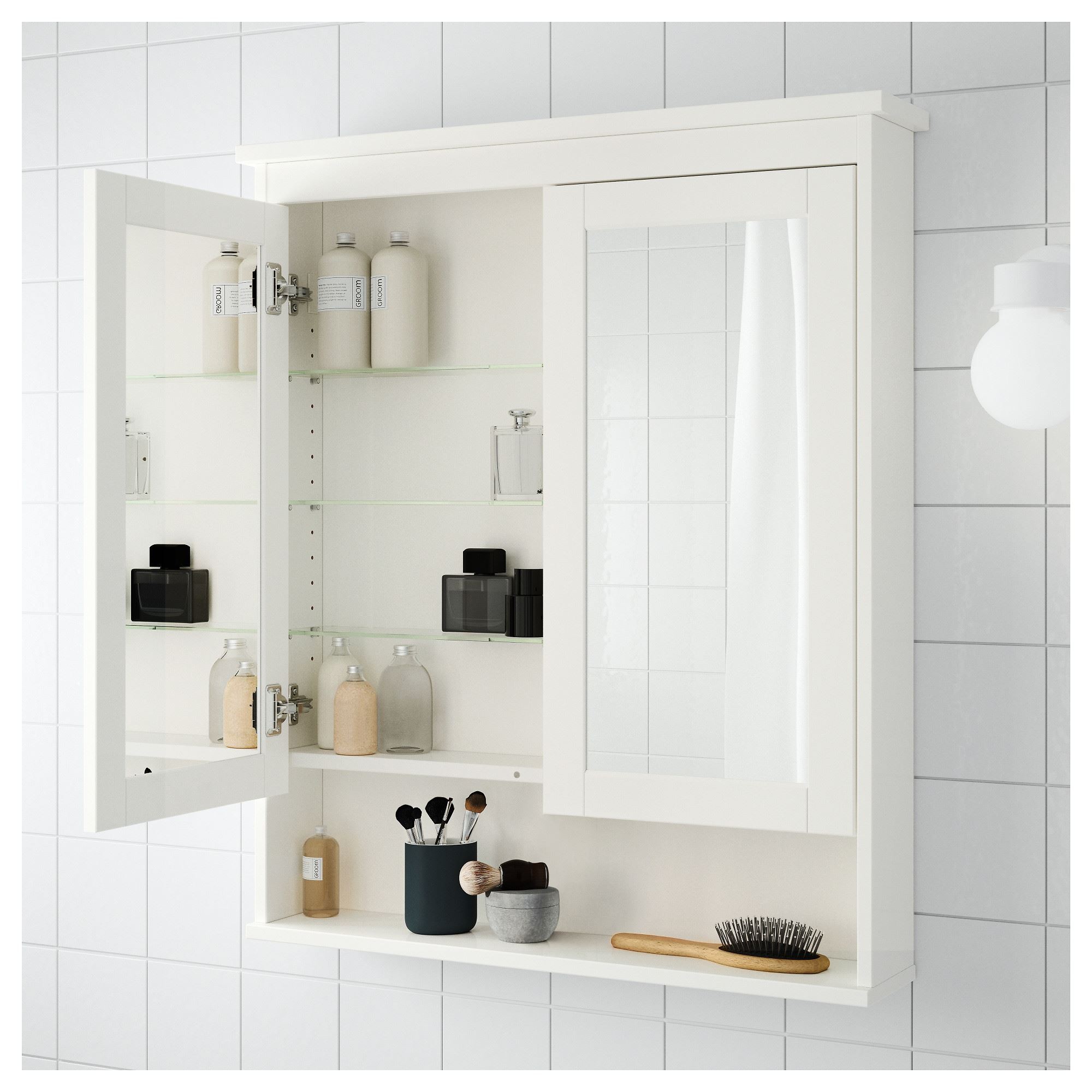 Banyo duvar dolabı, beyaz, 83x16x98 cm, 2 ayna kapaklı