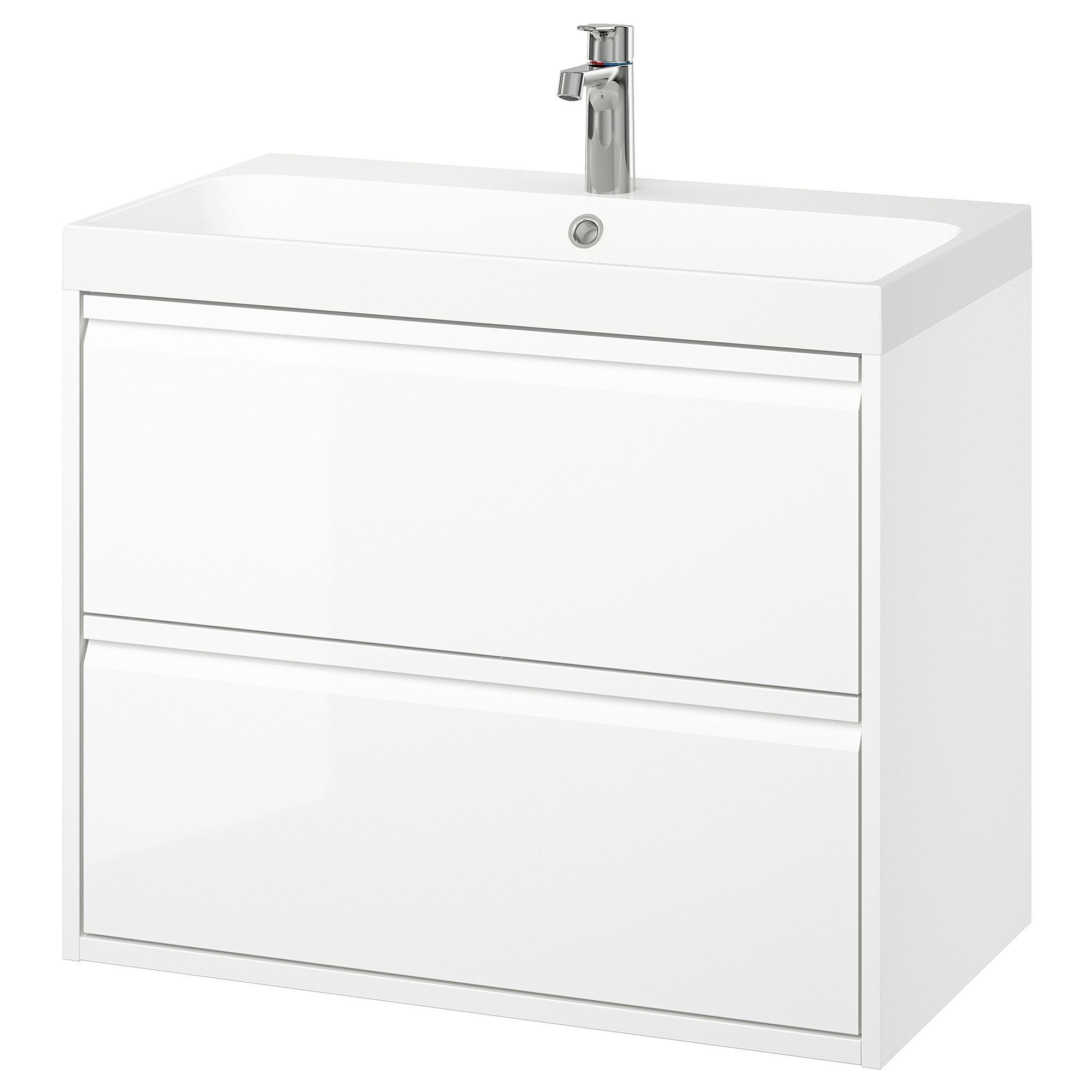 Lavabo dolabı kombinasyonu, parlak cila beyaz, 80x48x69 cm, BROGRUND batarya