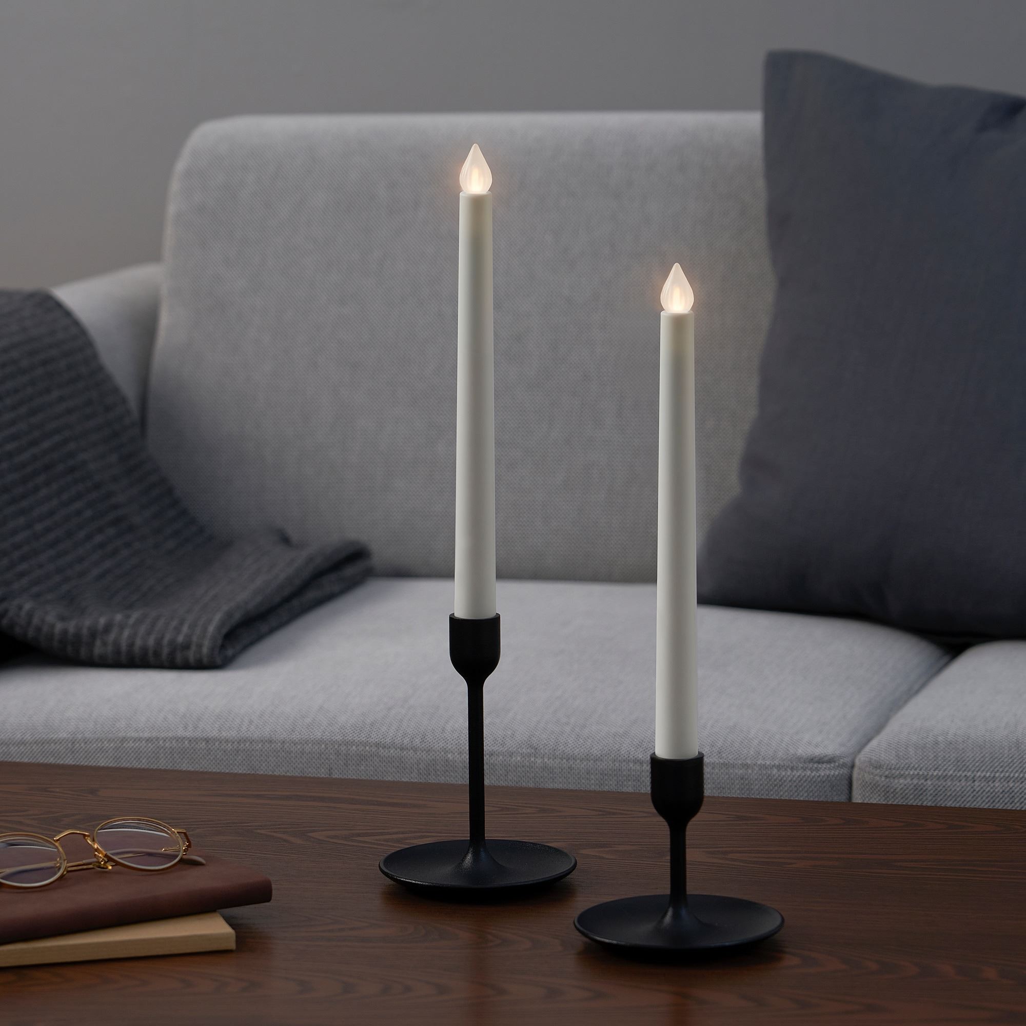 LED'li şamdan mumu, beyaz, 28 cm, 2 adet