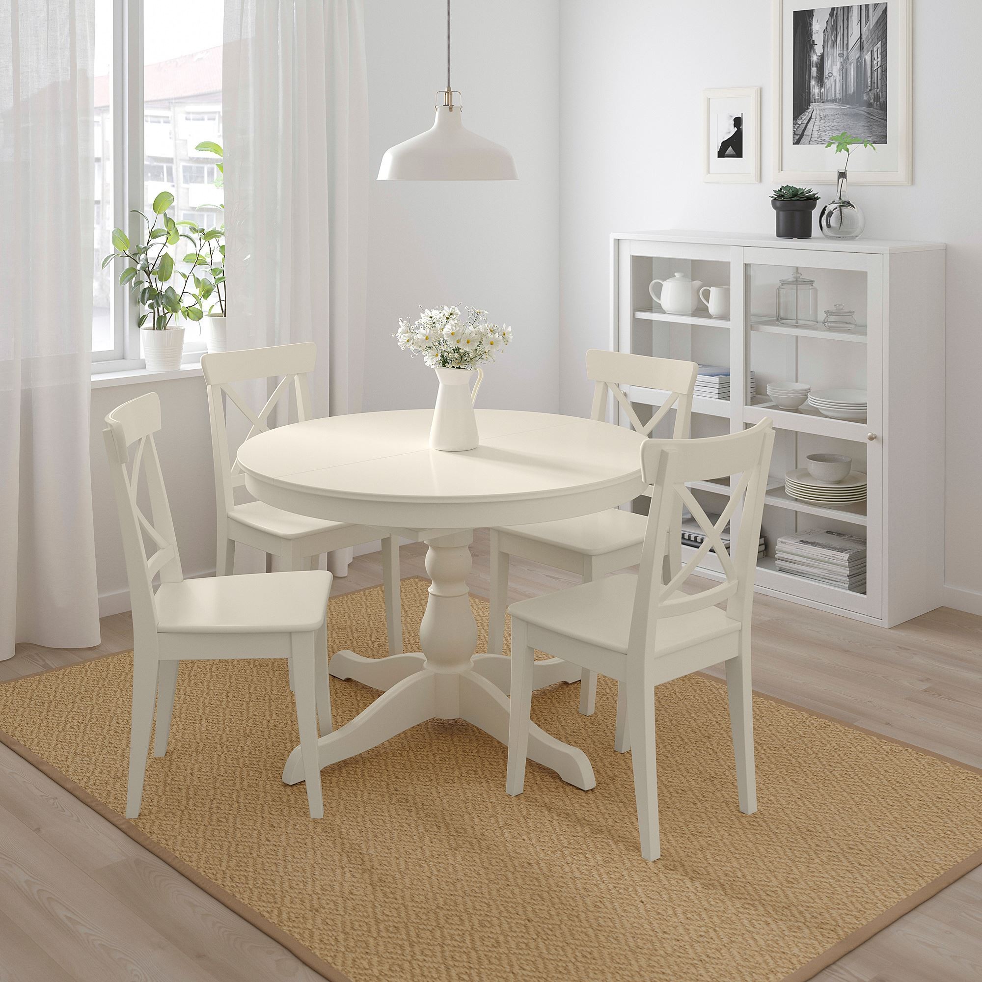 Yemek masası takımı, beyaz, 4 sandalyeli