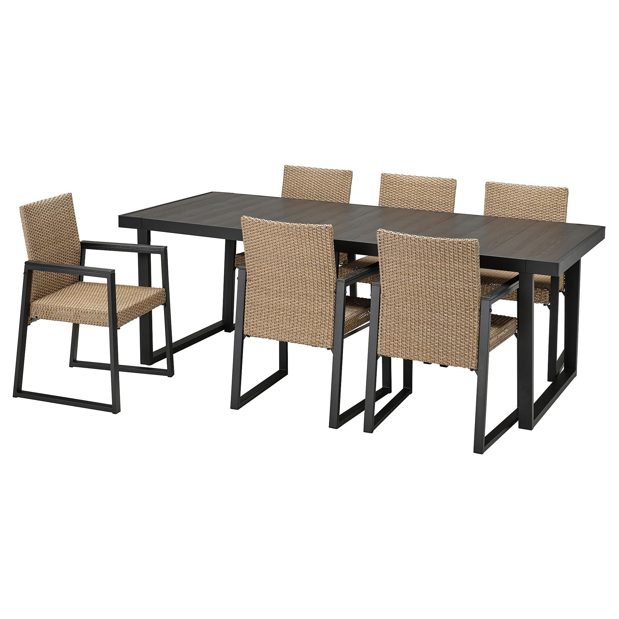 Yemek masası ve sandalye seti, kahverengi-koyu gri, mindersiz, 6 sandalyeli