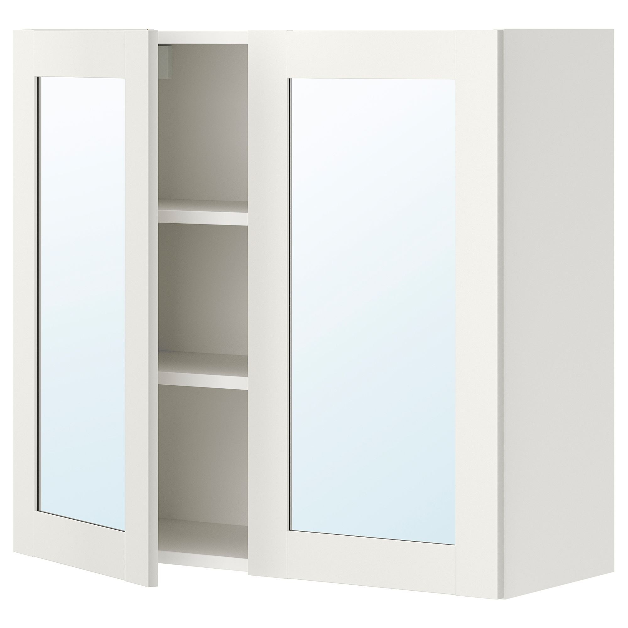 Banyo duvar dolabı, beyaz, 80x30x75 cm, 2 ayna kapaklı