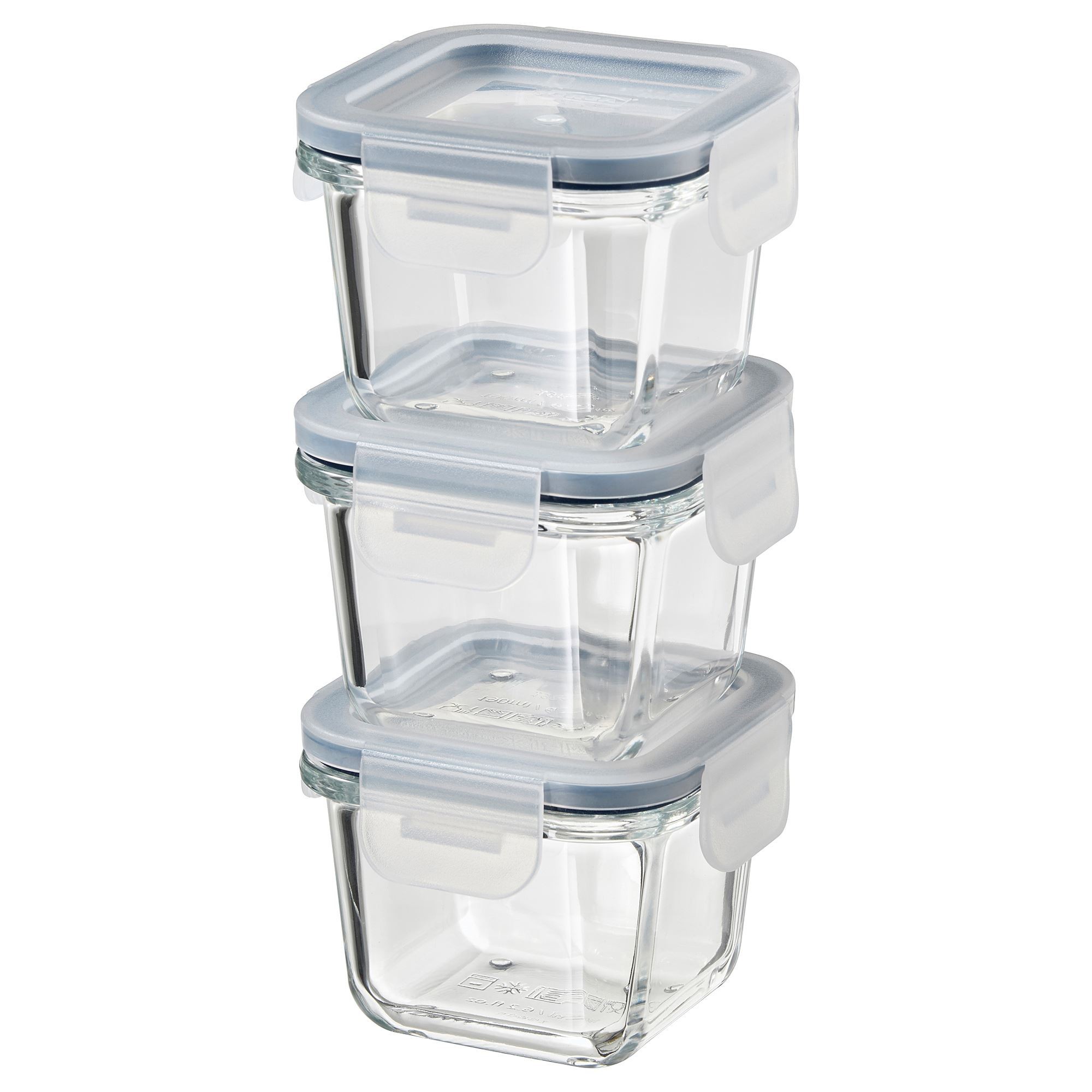 Cam saklama kabı seti, cam, 180 ml, 3'lü set, kare