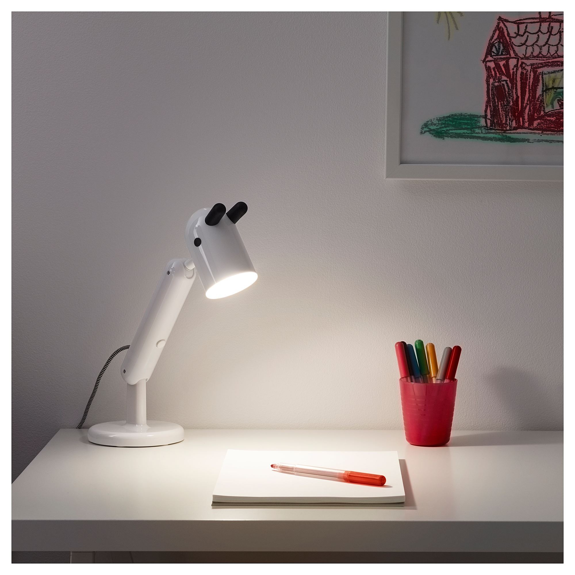 Çocuk çalışma lambası, beyaz, 38 cm, LED'li