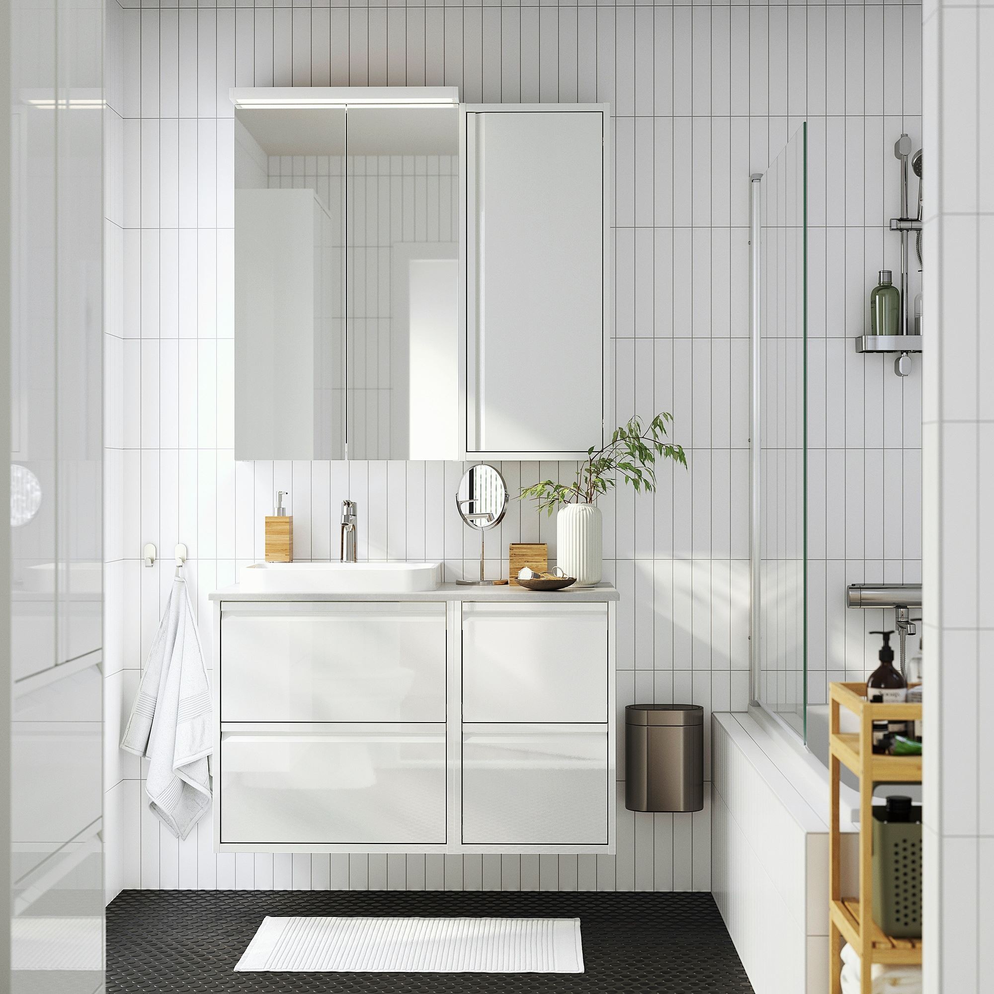 Banyo duvar dolabı, parlak cila beyaz, 40x15x95 cm
