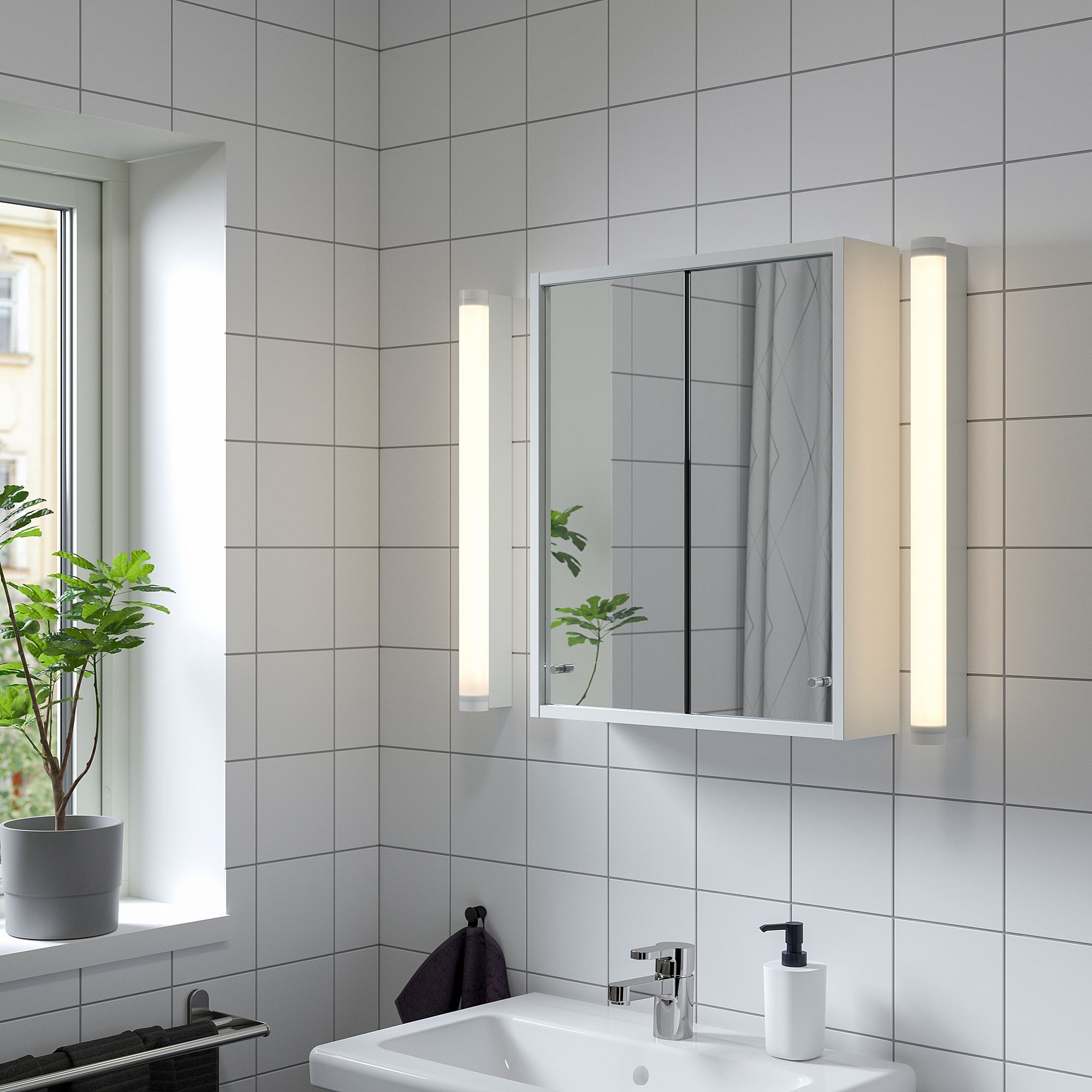 Banyo duvar dolabı, beyaz, 50x13x60 cm, 2 ayna kapaklı