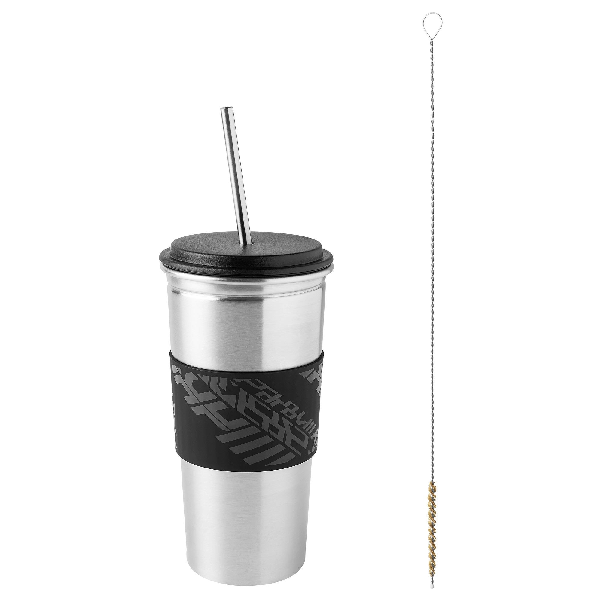 Kapaklı ve pipetli bardak, siyah
