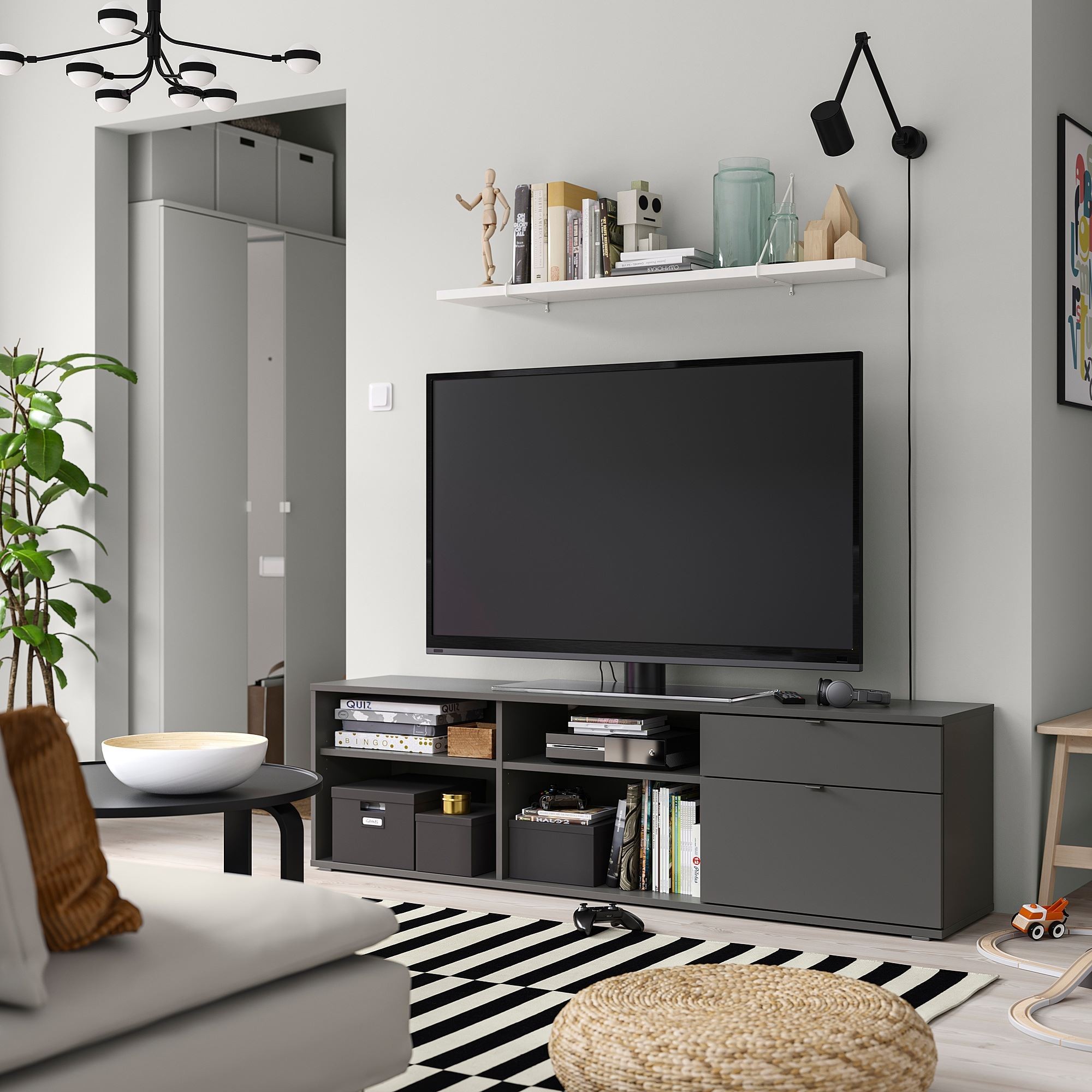 Tv sehpası, koyu gri, 176x37x50 cm