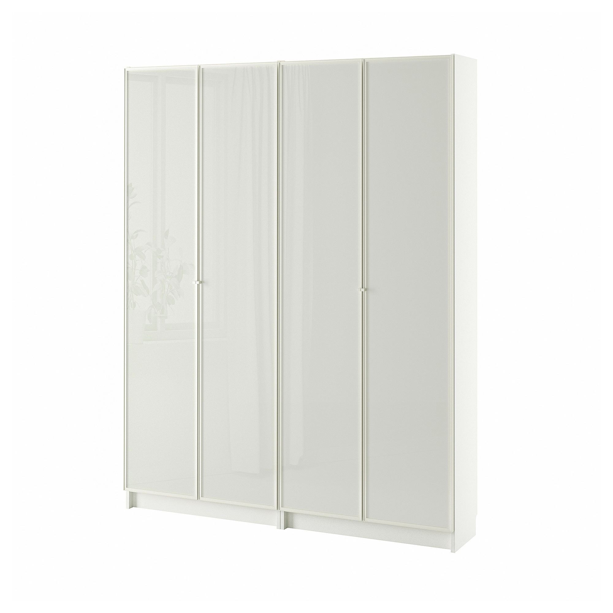 Cam kapaklı kitaplık, beyaz-cam, 160x202 cm, 4 kapaklı