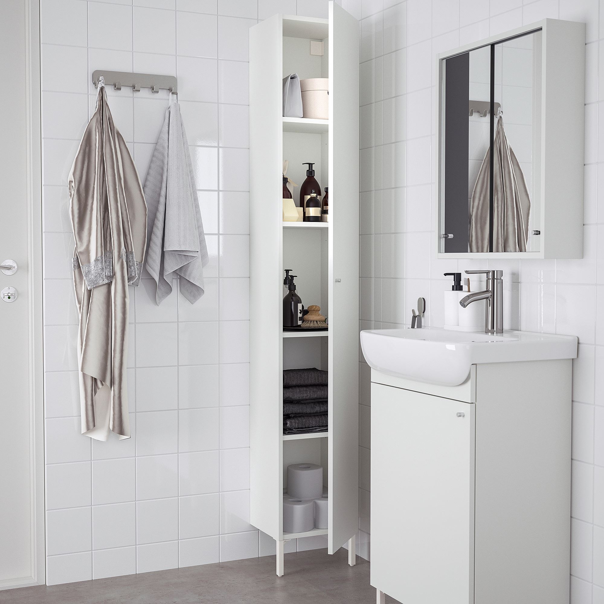 Banyo boy dolabı, beyaz, 30x190 cm
