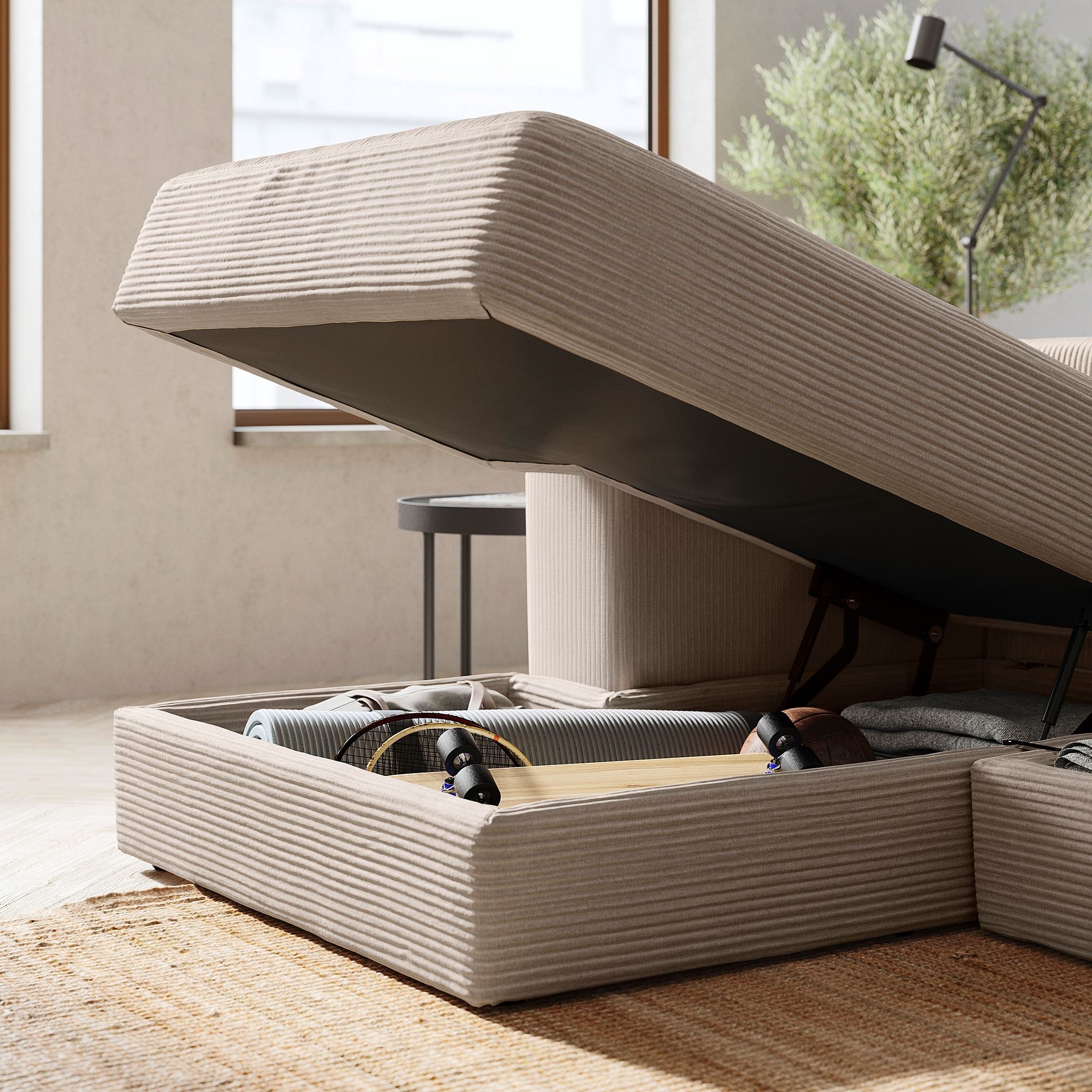 Uzanma koltuğu, samsala gri-bej, kolçaksız