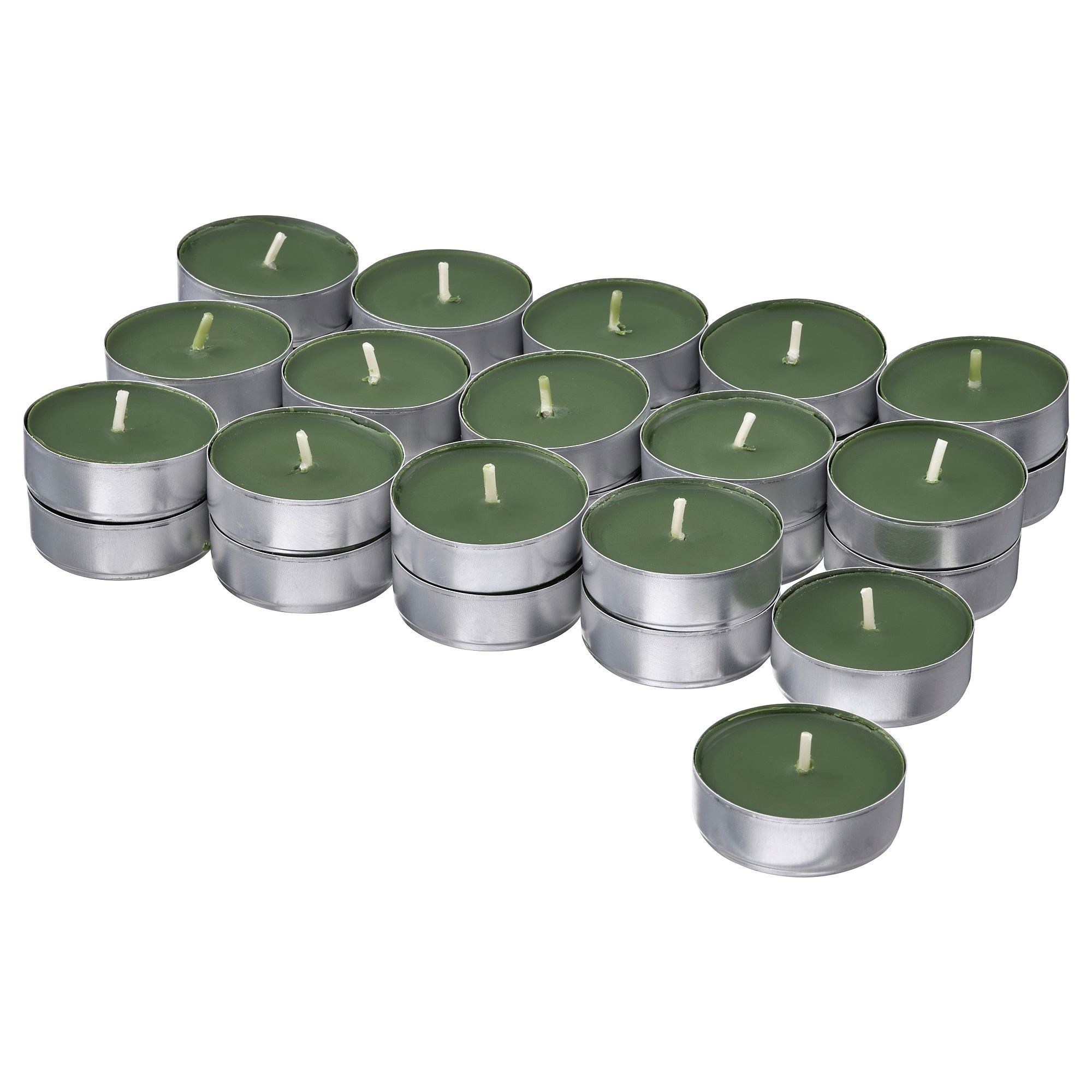Kokulu tealight mum, koyu yeşil, 3.5 saat, 30 adet, çam ve yosunun