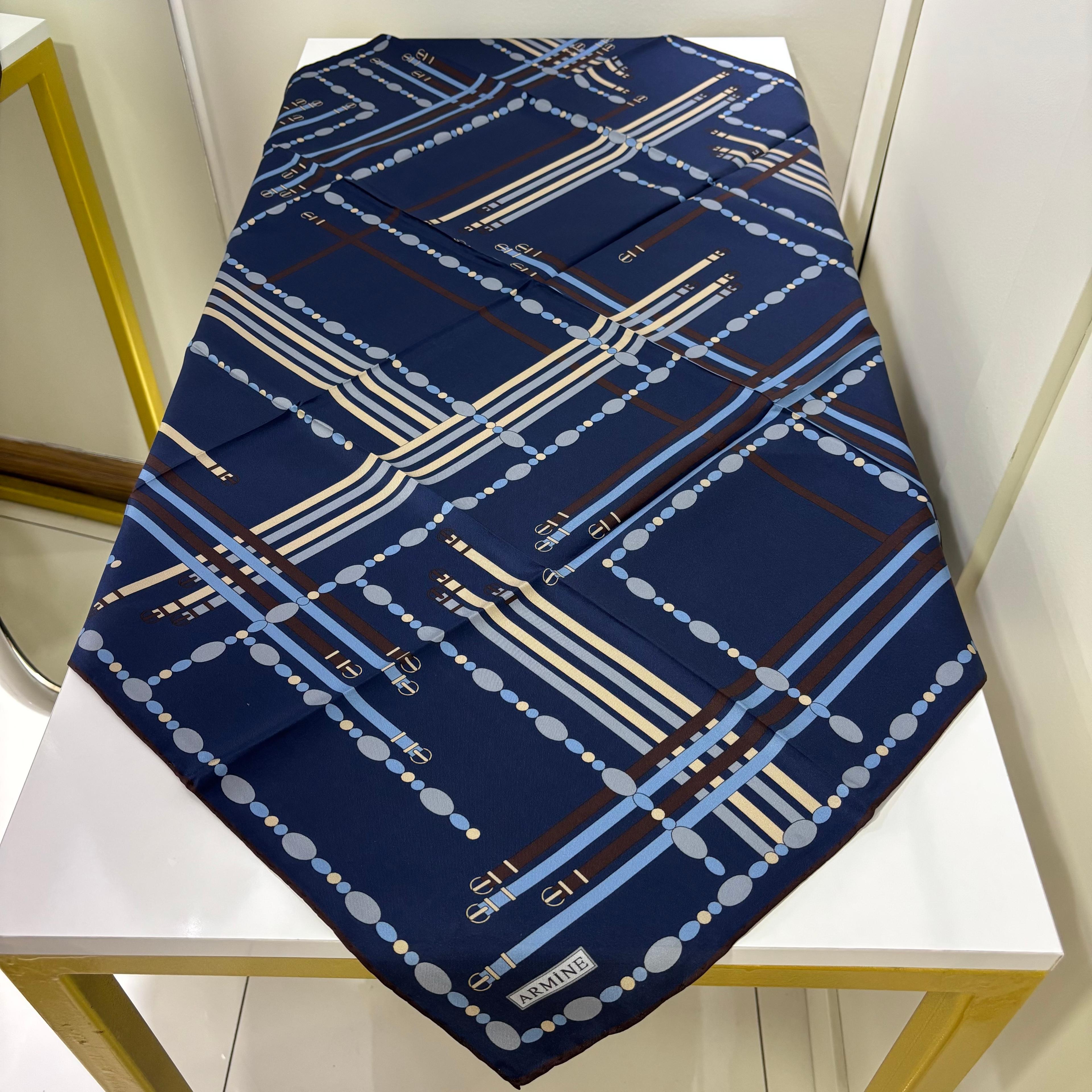 Armine İpek Eşarp 9407D Twill - Lacivert-Mavi