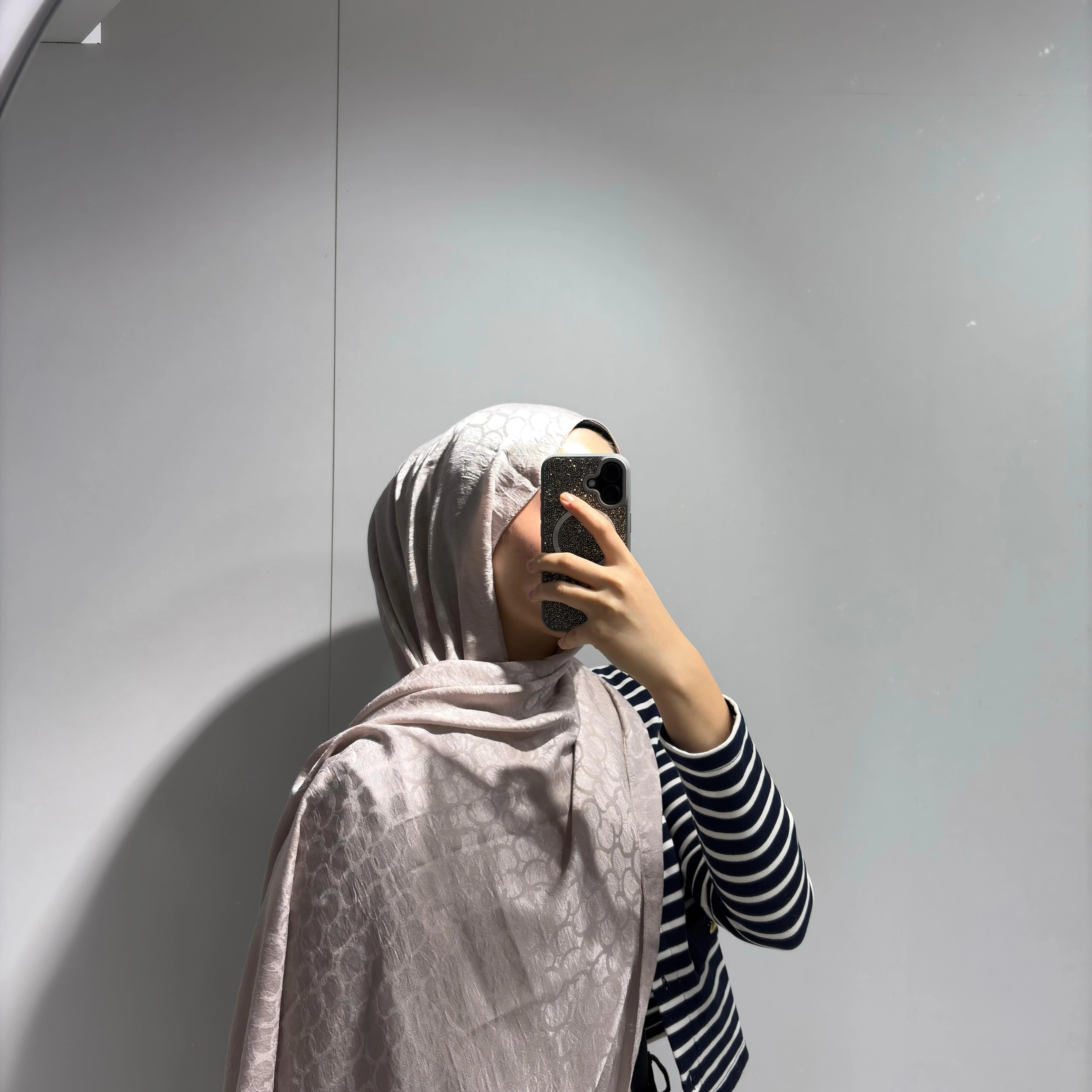 Halka Desen Jakar Şal Pudra Bej