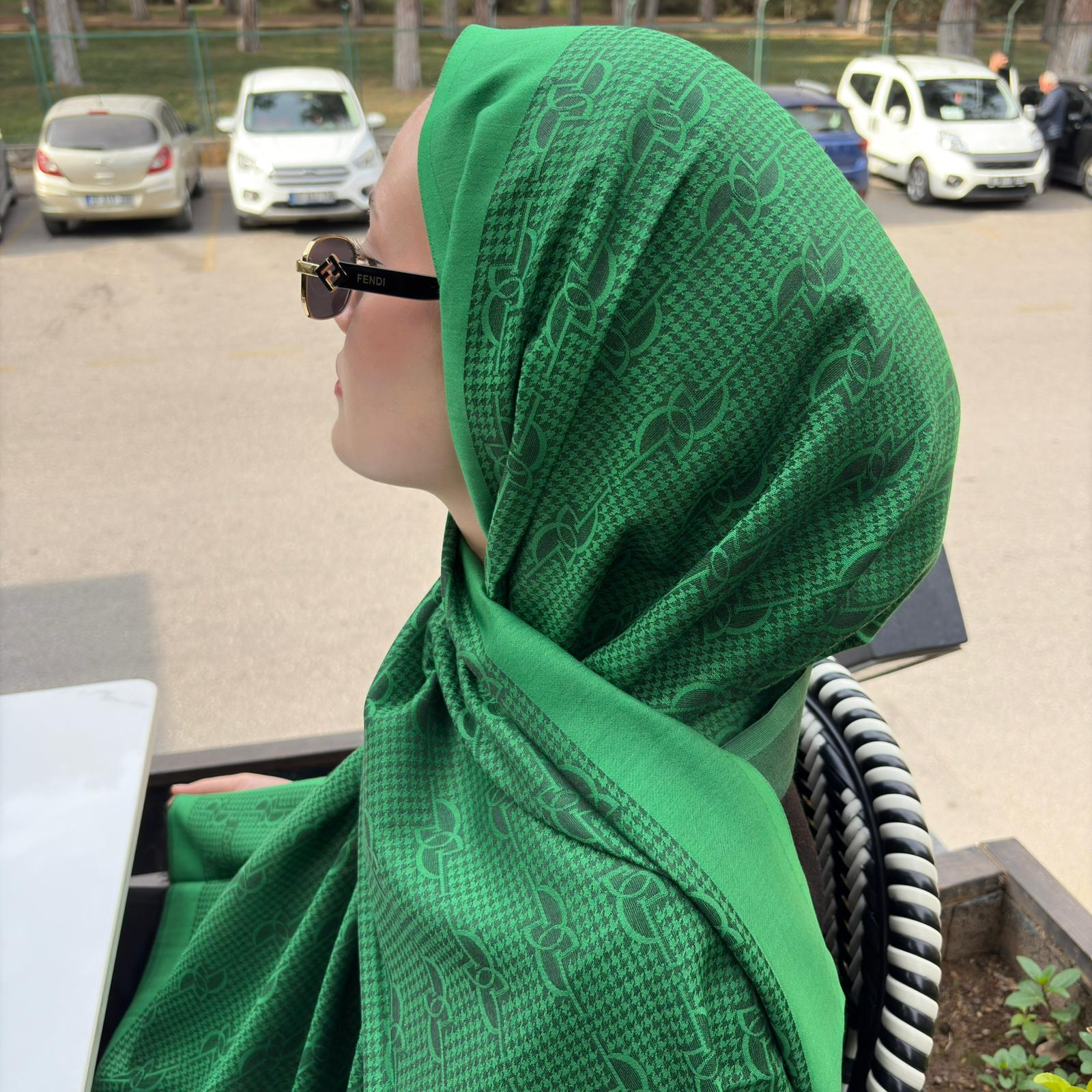 ipekevi Monogram Jakarlı Şal 08956 ZÜMRÜT YEŞİLİ