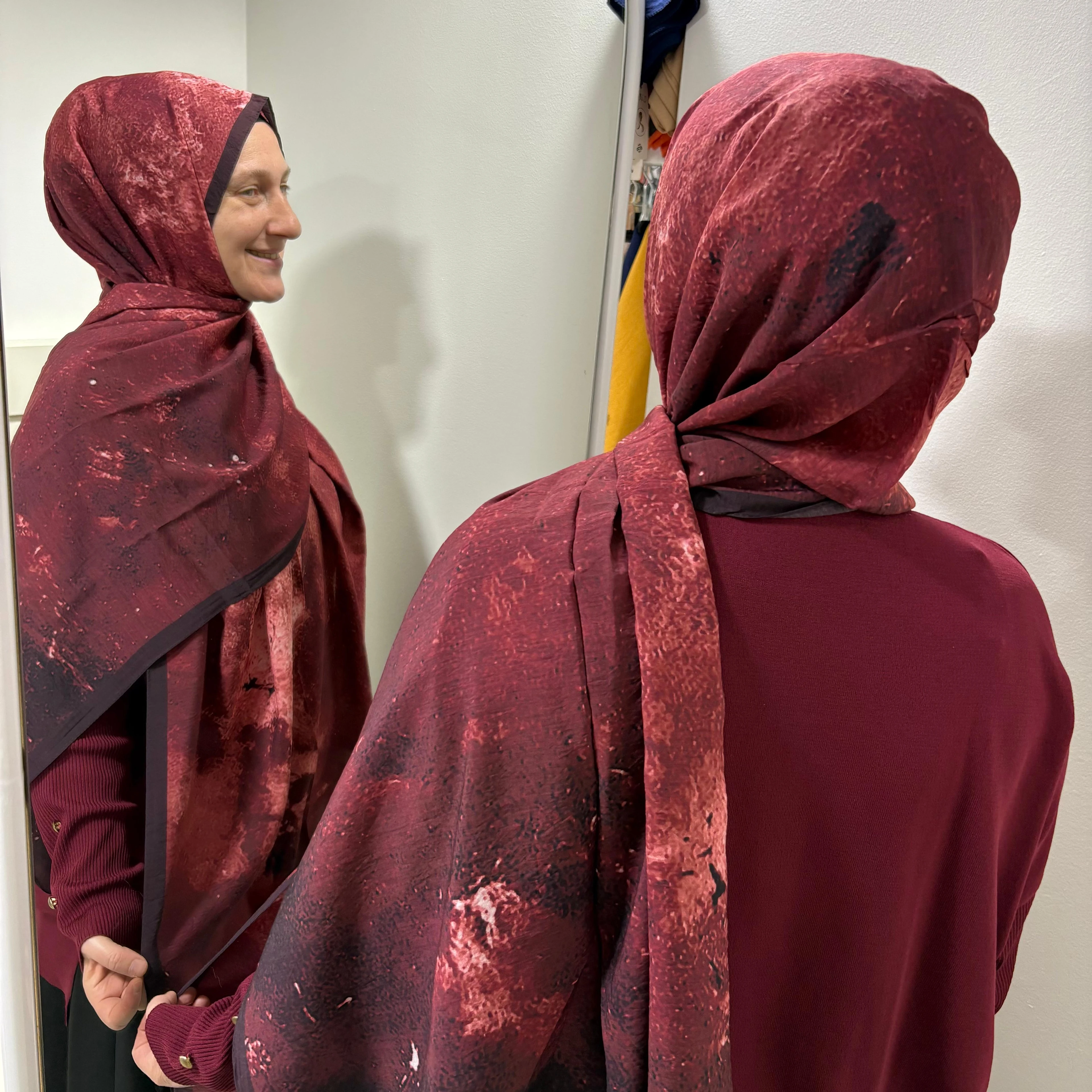 Mermer Dokunuşu Desen Modal İpek Şal Kırmızı