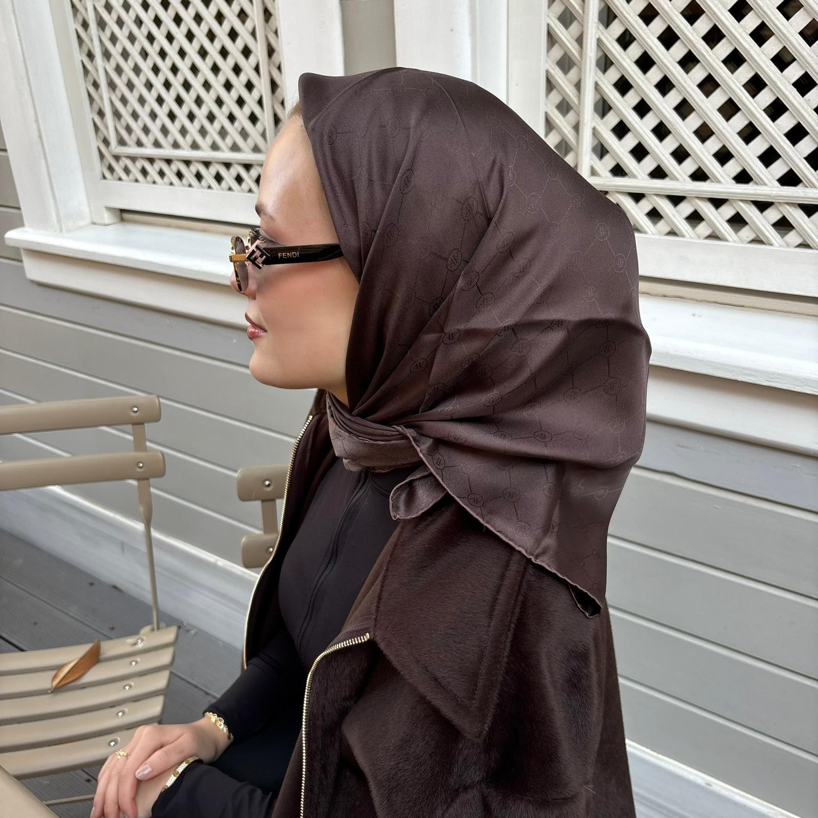 Armine Jakarlı İpek Eşarp Kahverengi 27