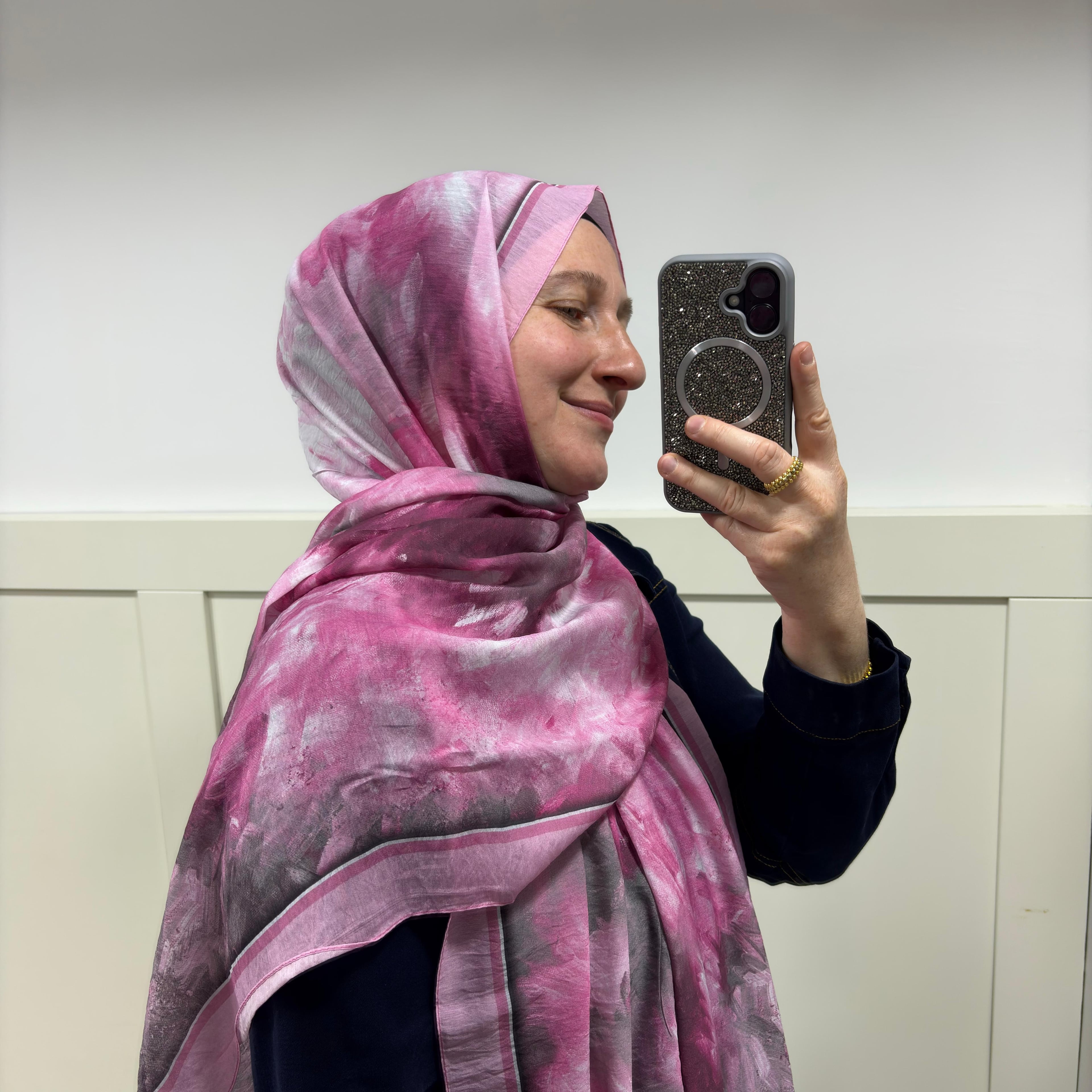 Gökkuşağı Desen Modal İpek Pembe Şal
