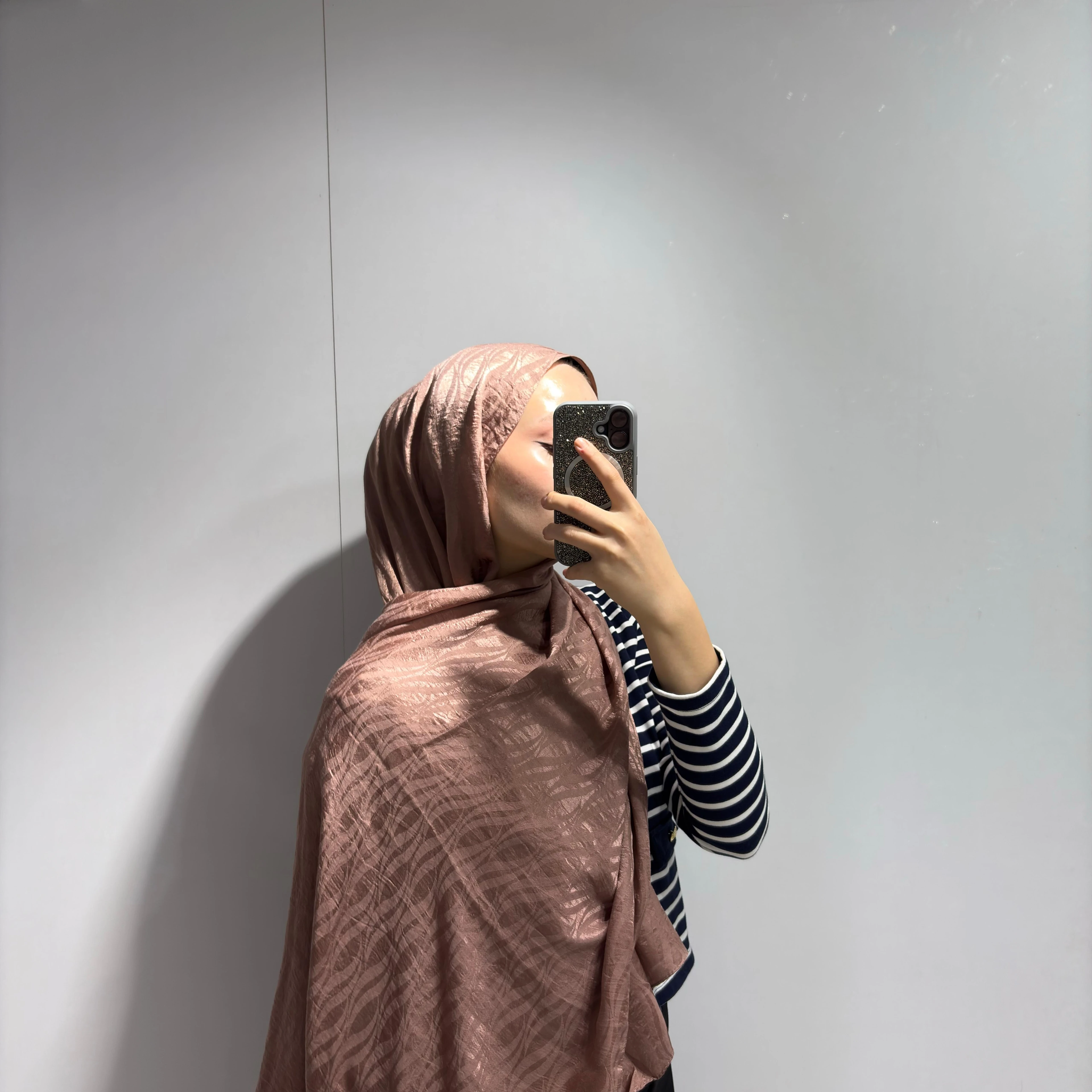 Su Yolu Desen Jakar Şal Koyu Gül Kurusu