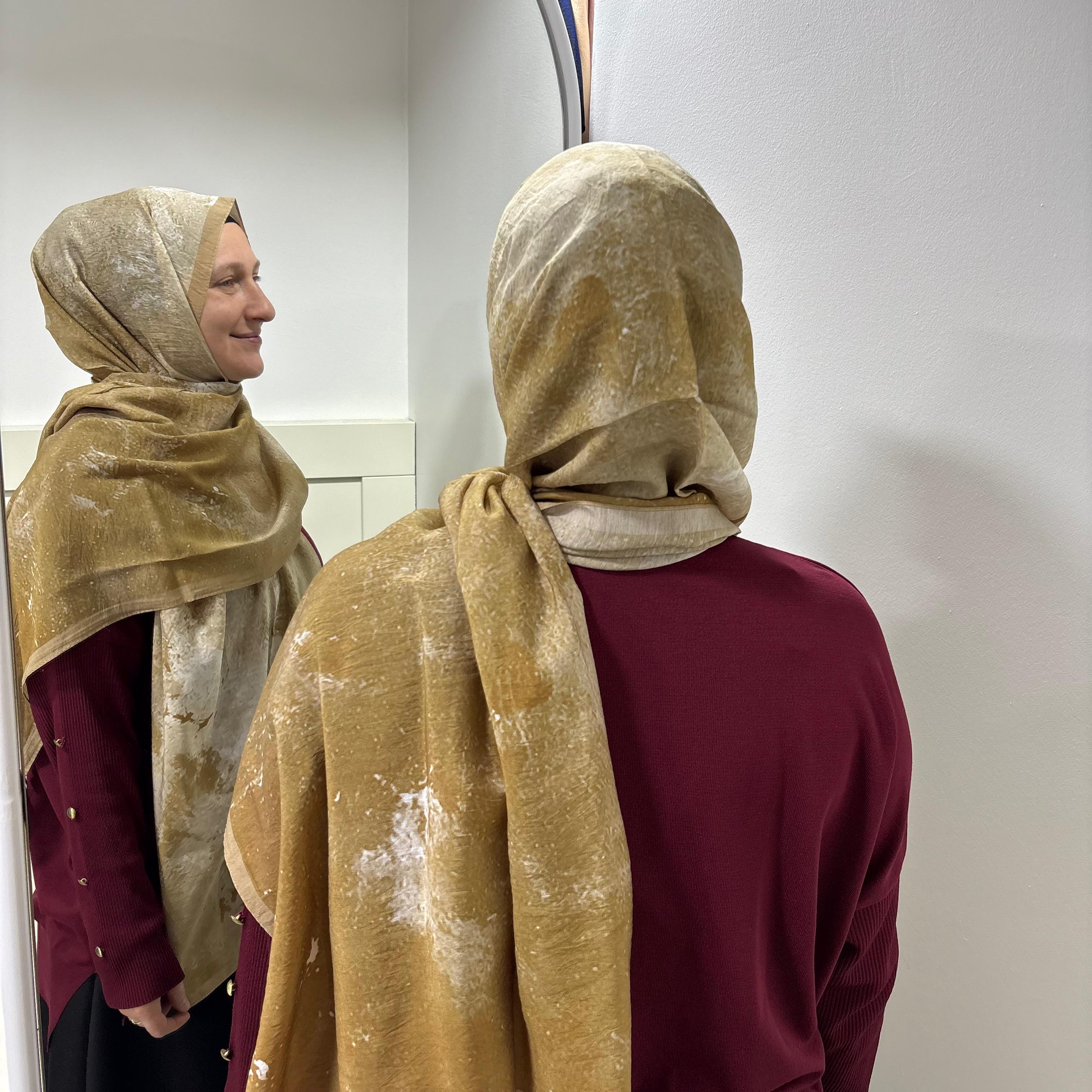 Mermer Dokunuşu Desen Modal İpek Şal Turuncu