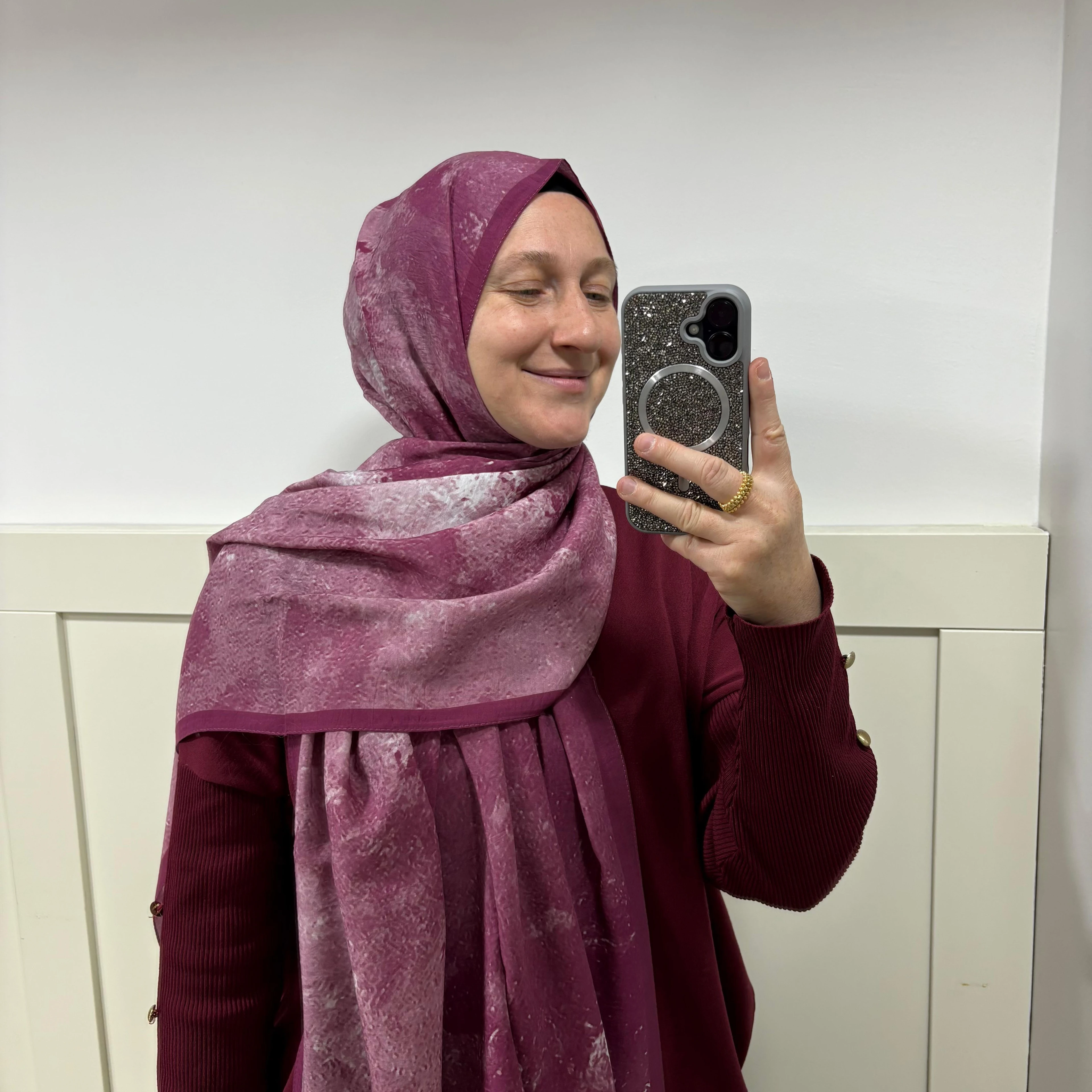 Mermer Dokunuşu Desen Modal İpek Şal Pembe