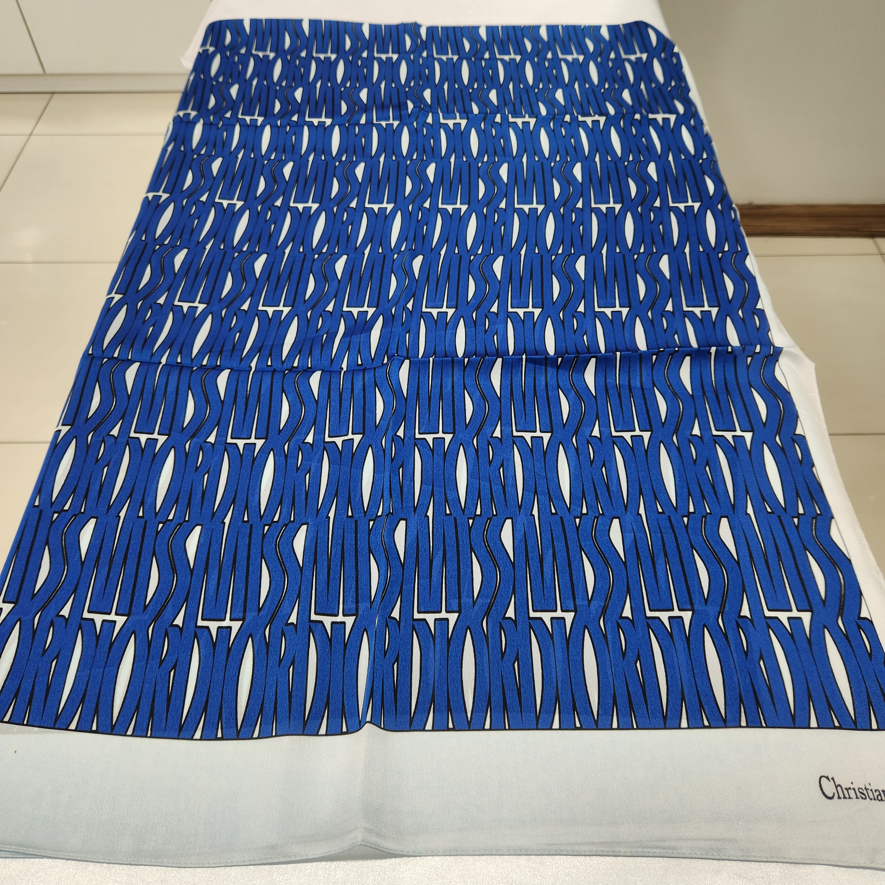 İthal Vual İpek Şal Monogram Desen - Mavi