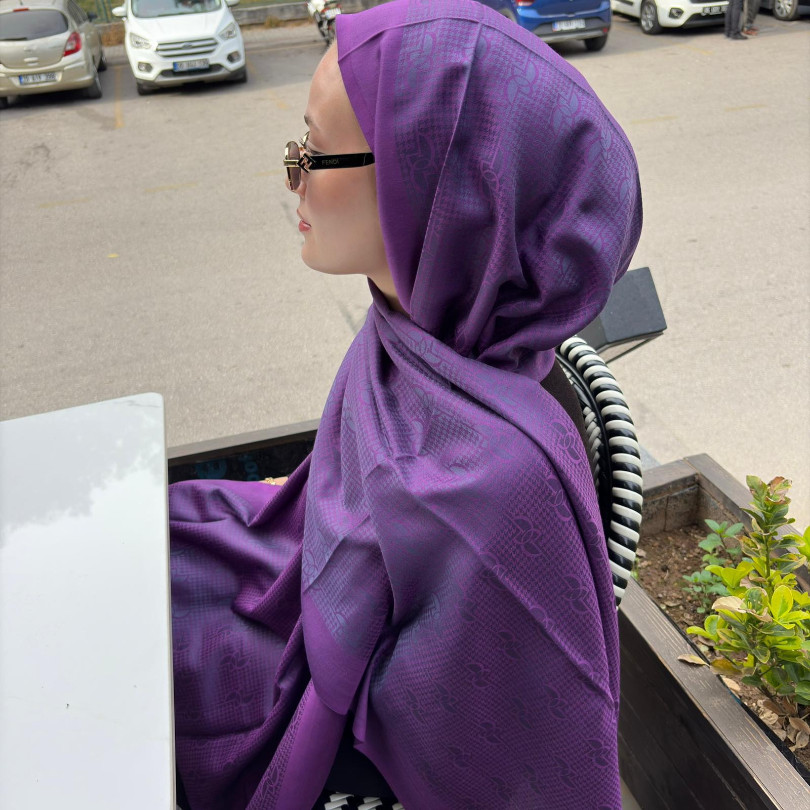 ipekevi Monogram Jakarlı Şal 08956 MOR MENEKŞE