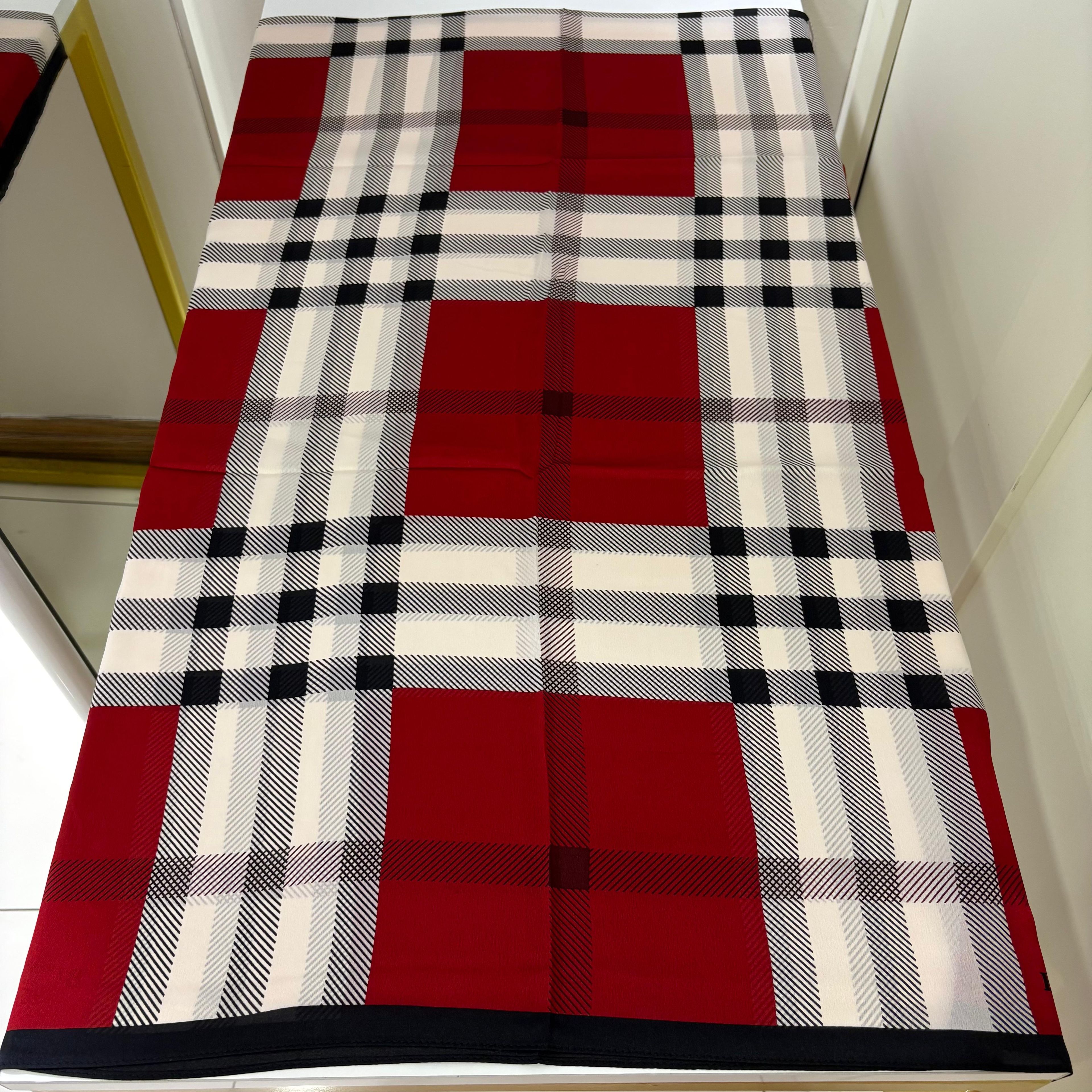 İthal  Vual İpek Şal Burberry Desen - Bordo