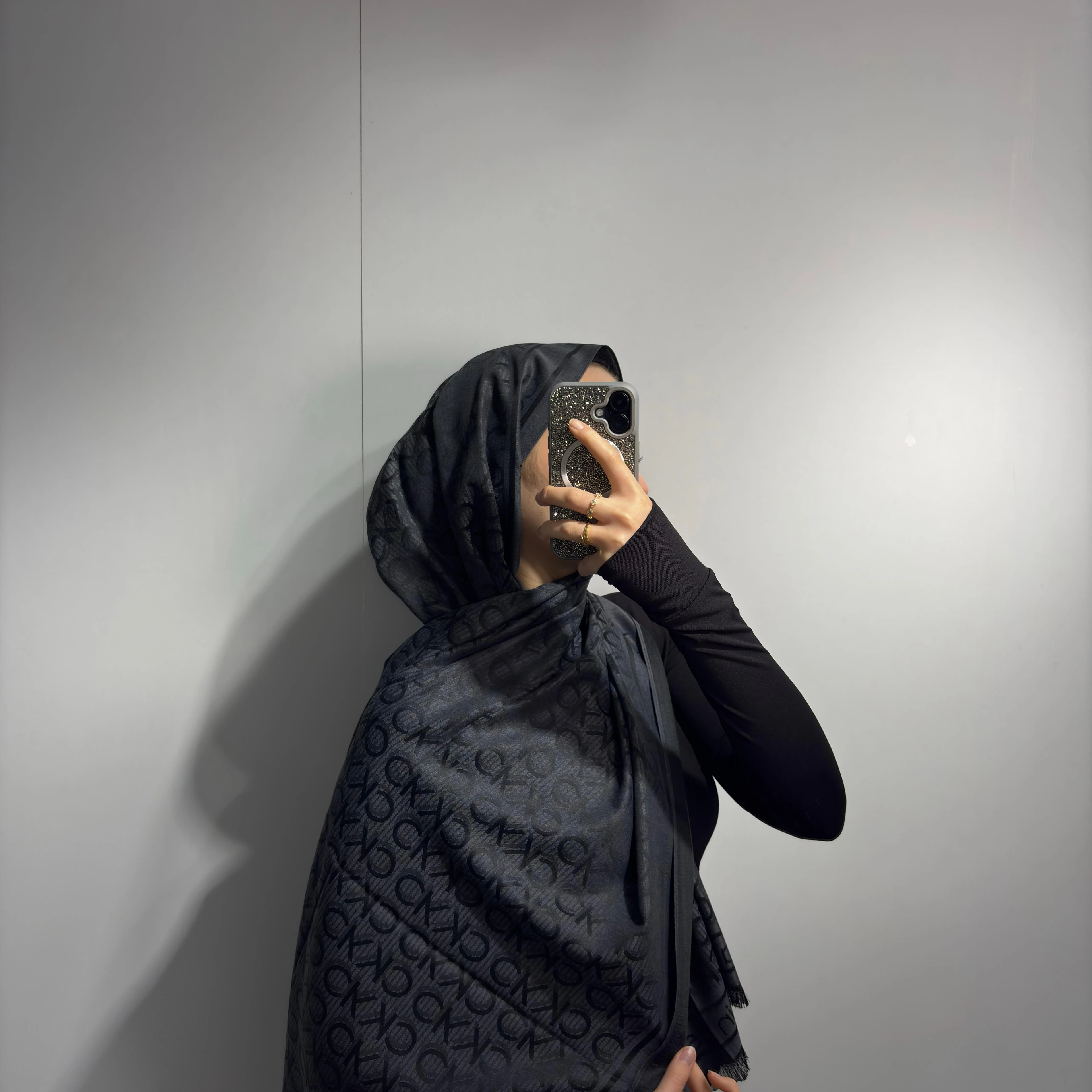 CK Desen Pamuk-İpek İthal Şal - Antrasit