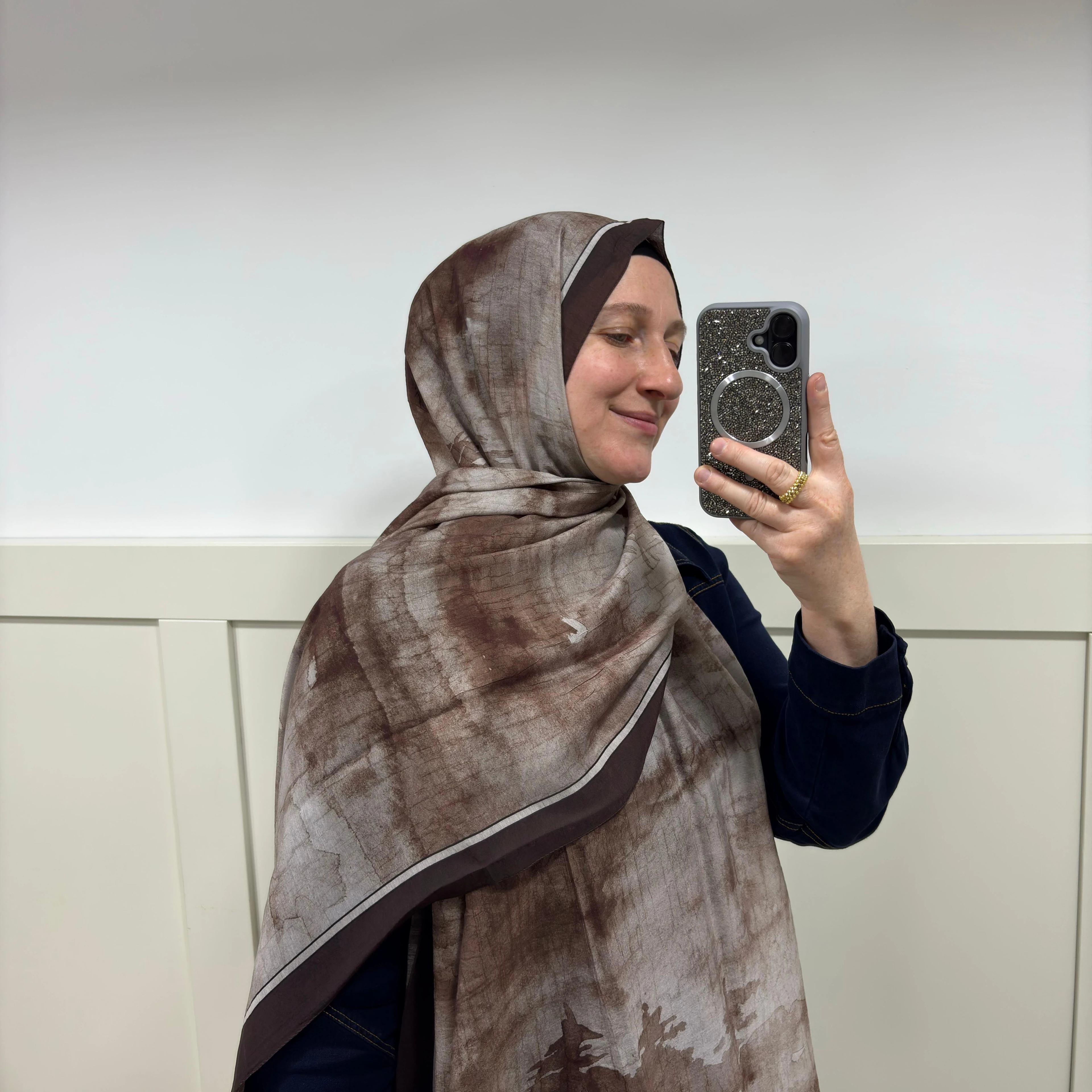 Fırça Desen Modal İpek Acı Kahve Şal