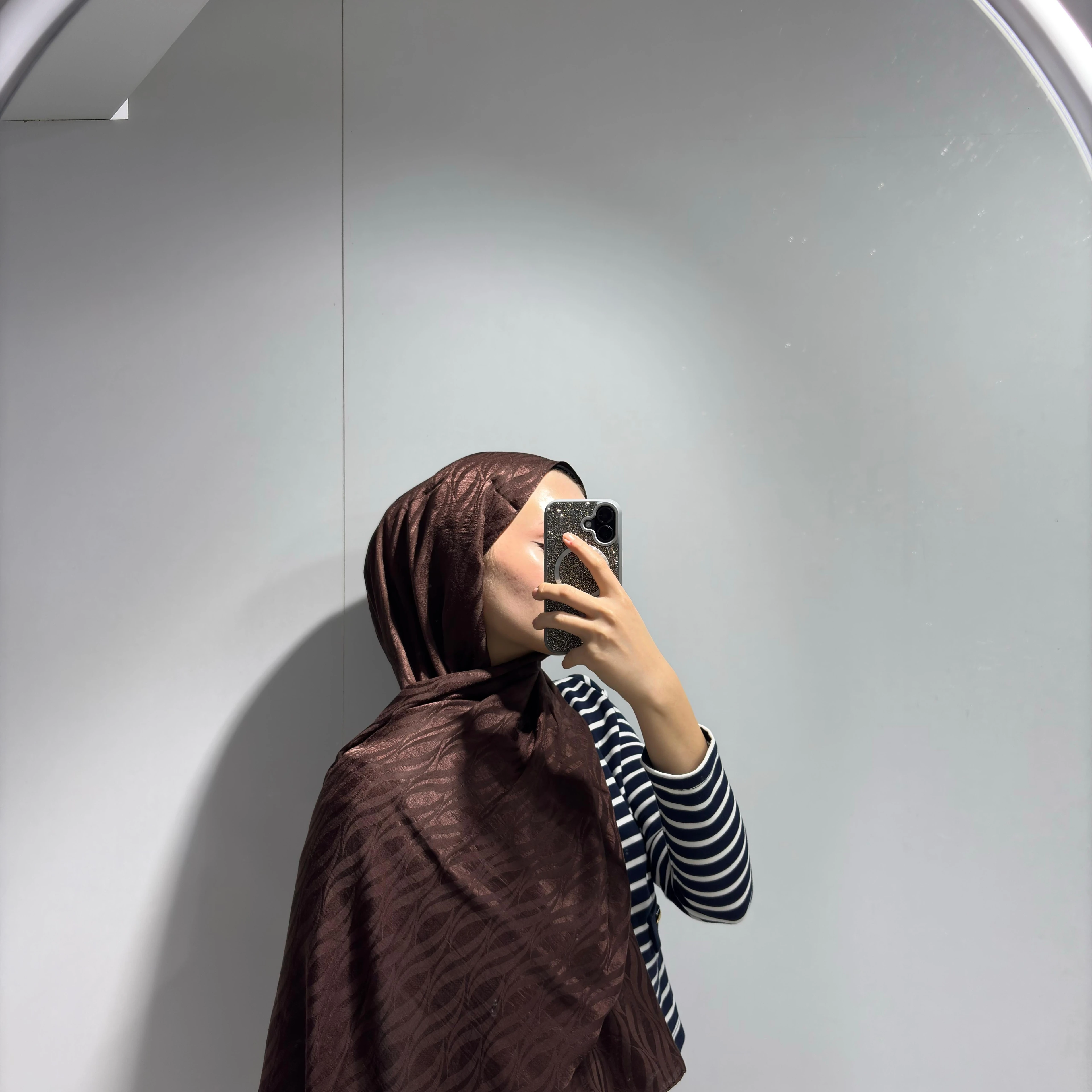 Su Yolu Desen Jakar Şal Acı Kahve