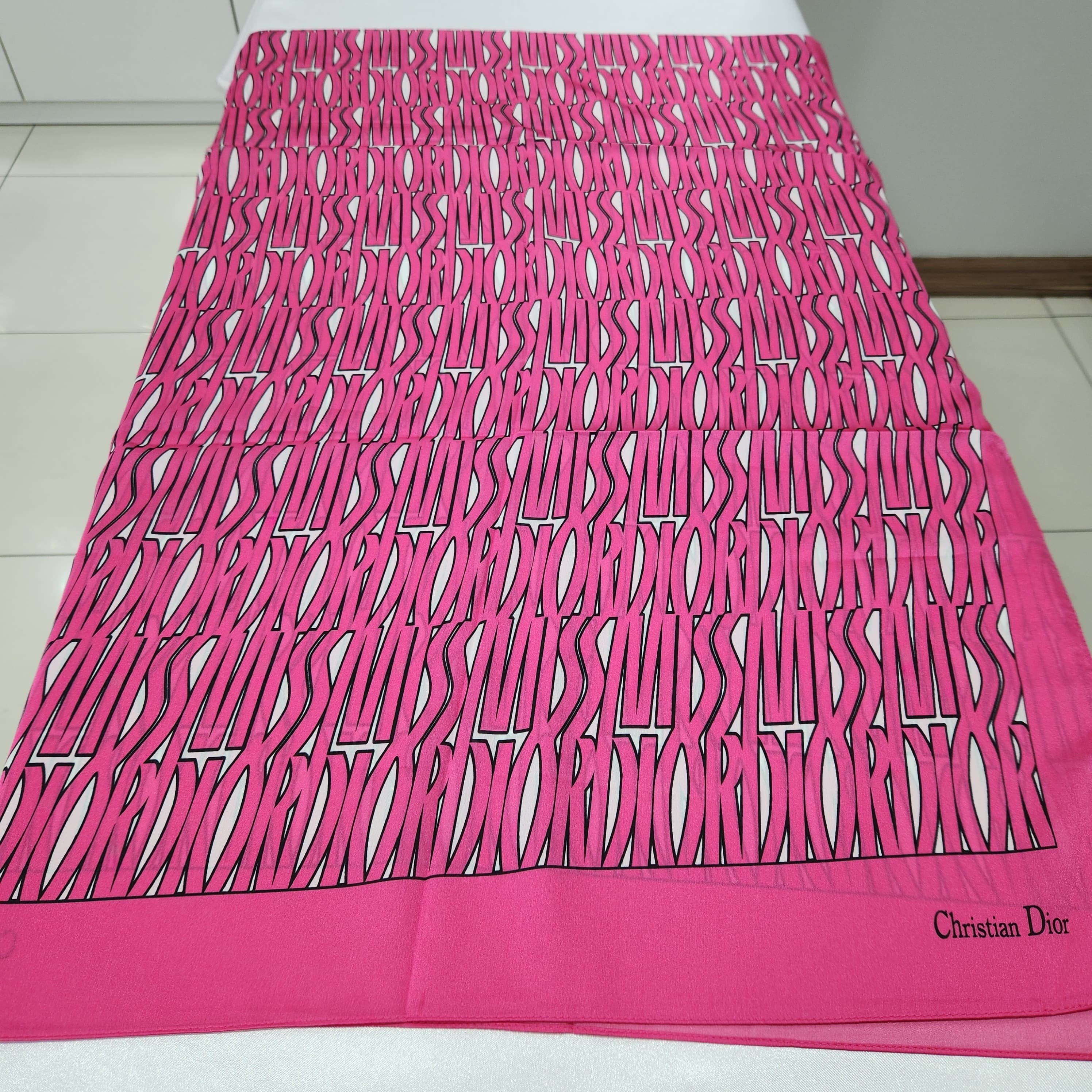 İthal Vual İpek Şal Monogram Desen - Pembe