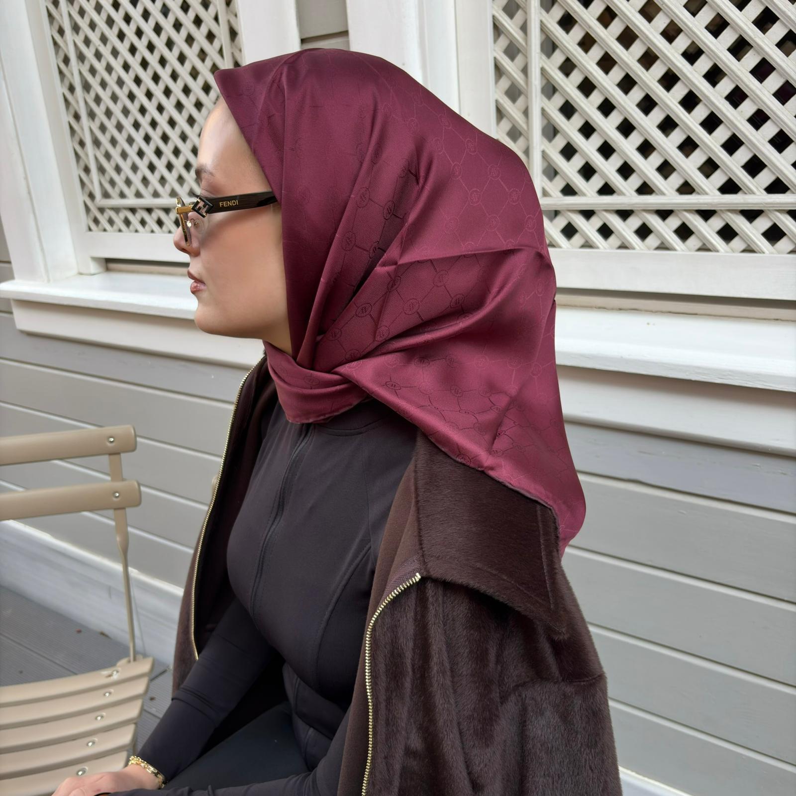 Armine Jakarlı İpek Eşarp Bordo 22