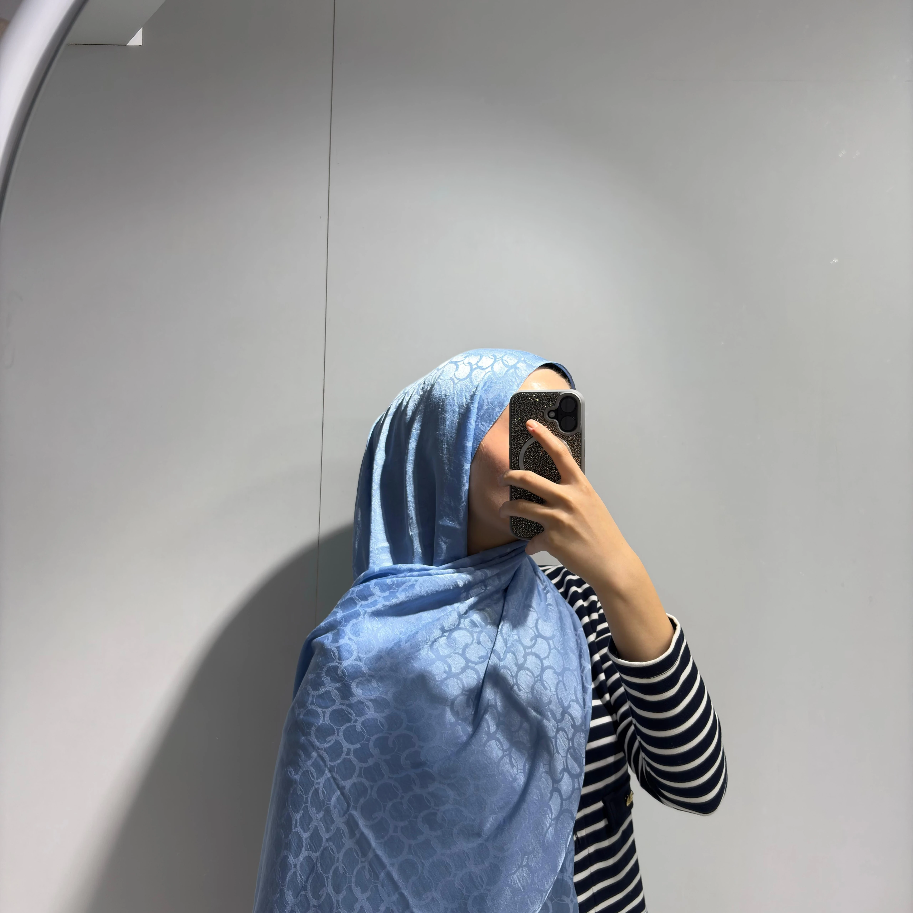 Halka Desen Jakar Şal Kot Mavi