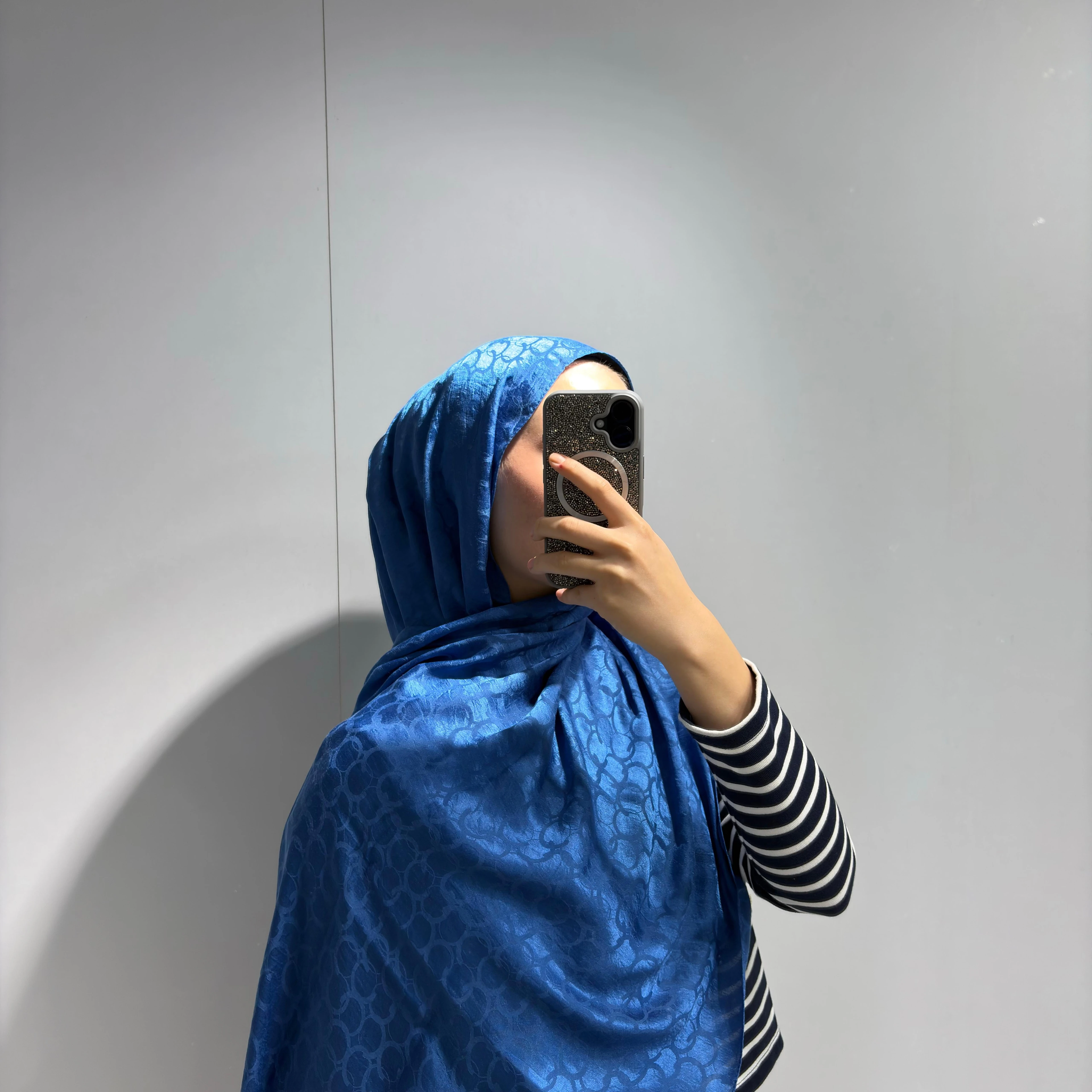 Halka Desen Jakar Şal Mavi