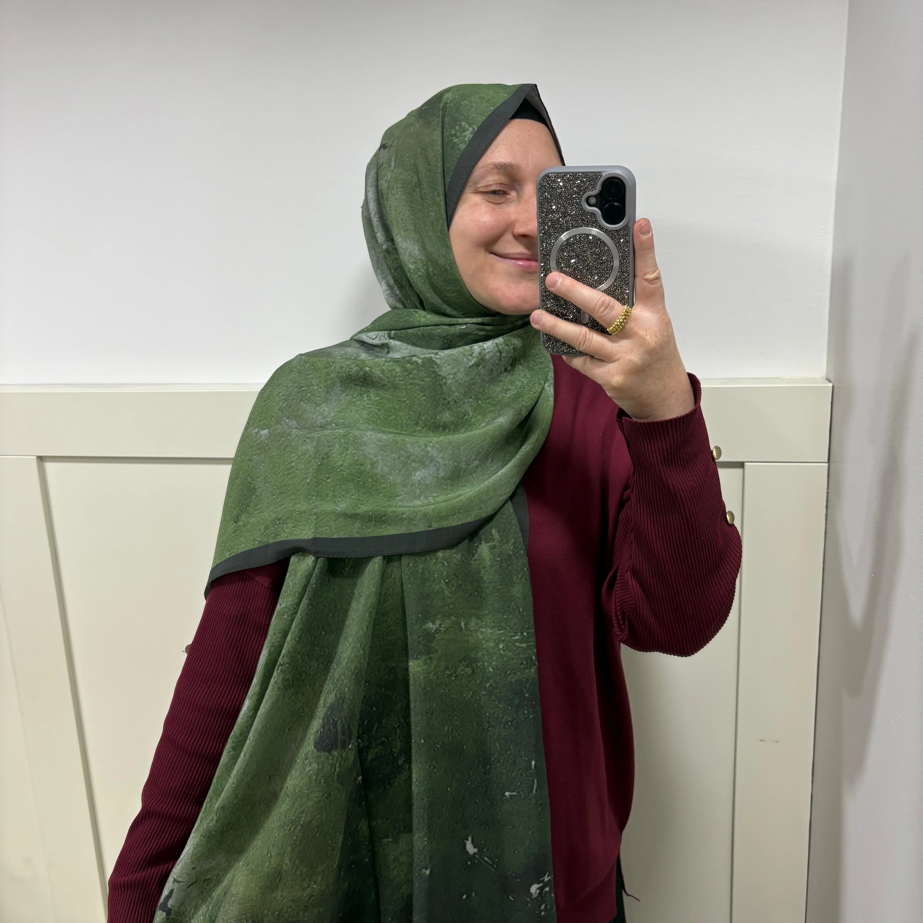 Mermer Dokunuşu Desen Modal İpek Şal Yeşil