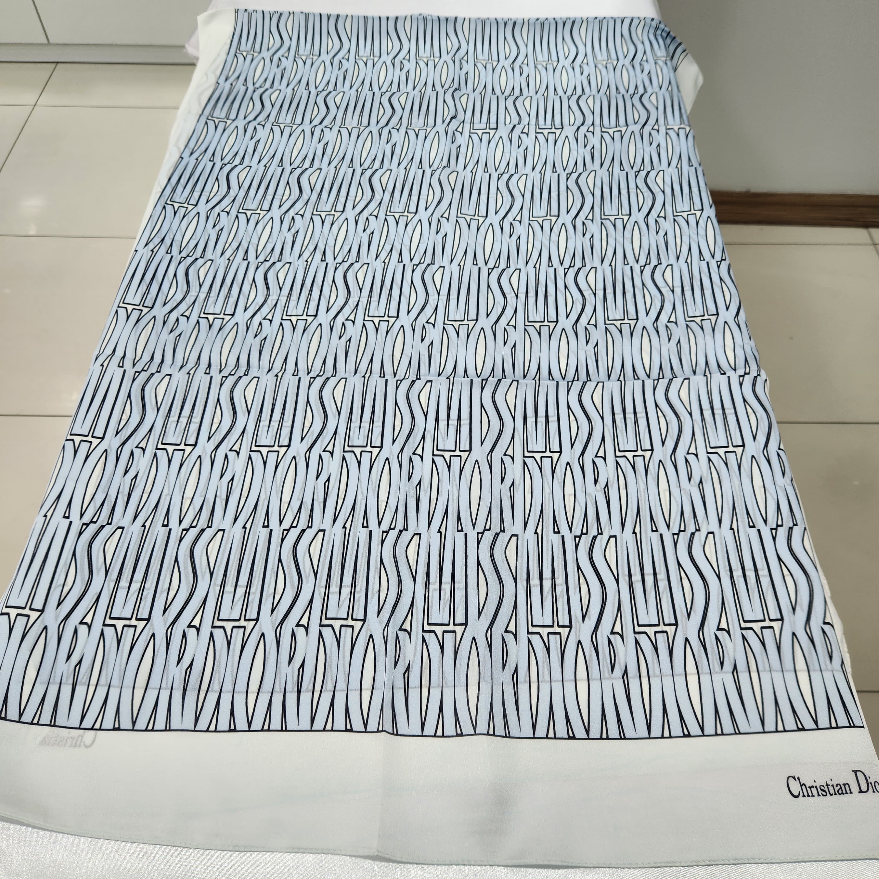 İthal Vual İpek Şal Monogram Desen - Buz Mavisi