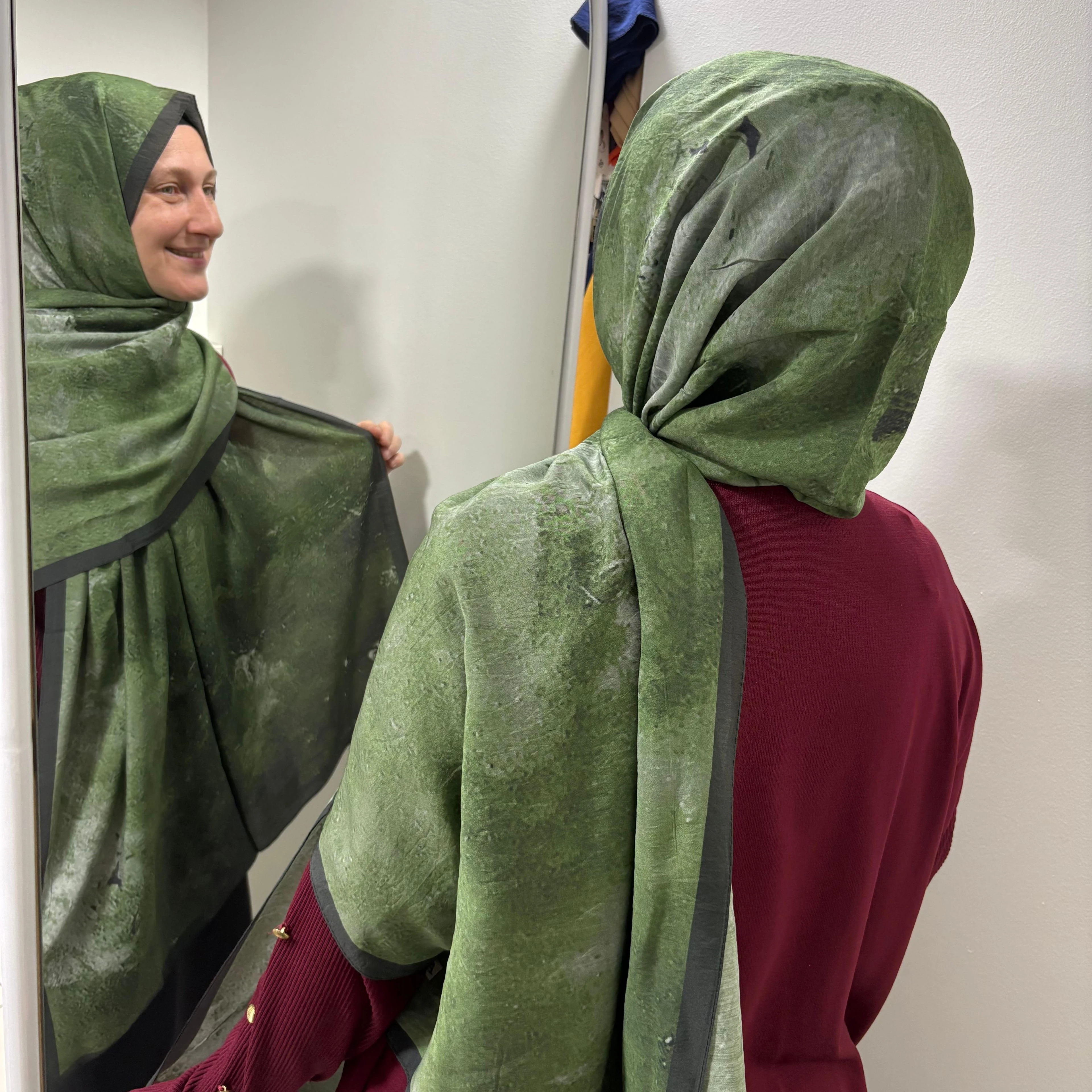 Mermer Dokunuşu Desen Modal İpek Şal Yeşil