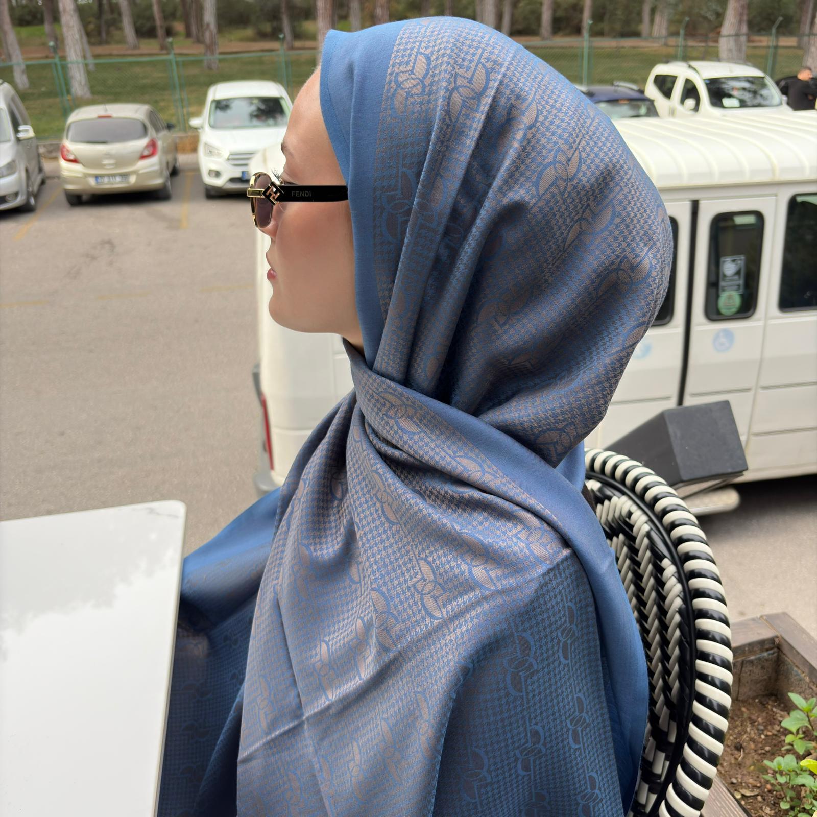 ipekevi Monogram Jakarlı Şal 08956 KOT MAVİSİ