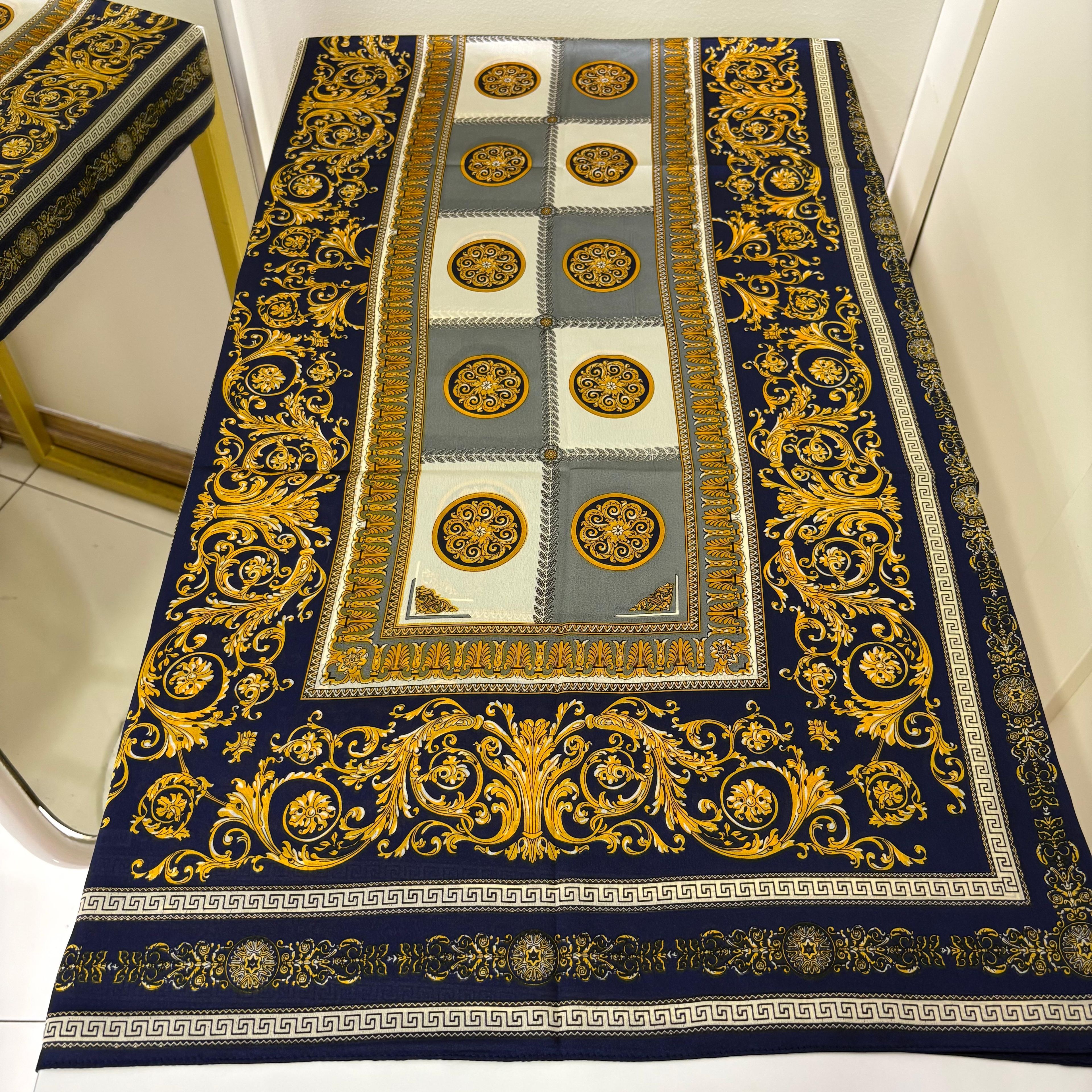 İthal Vual İpek Şal - lacivert- gold