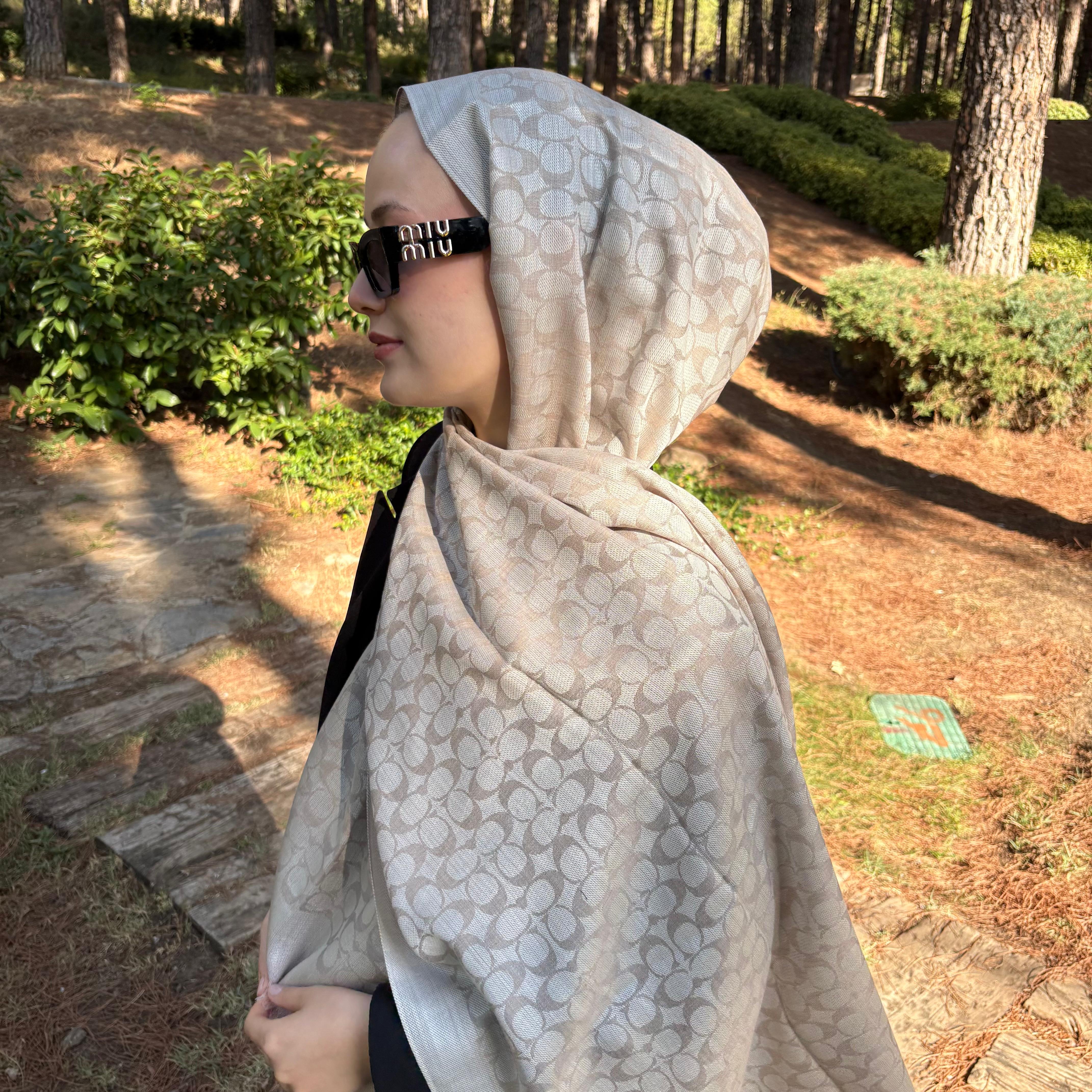 A Kalite İthal Yün İpek Şal Coach Desen Taş-Vizon