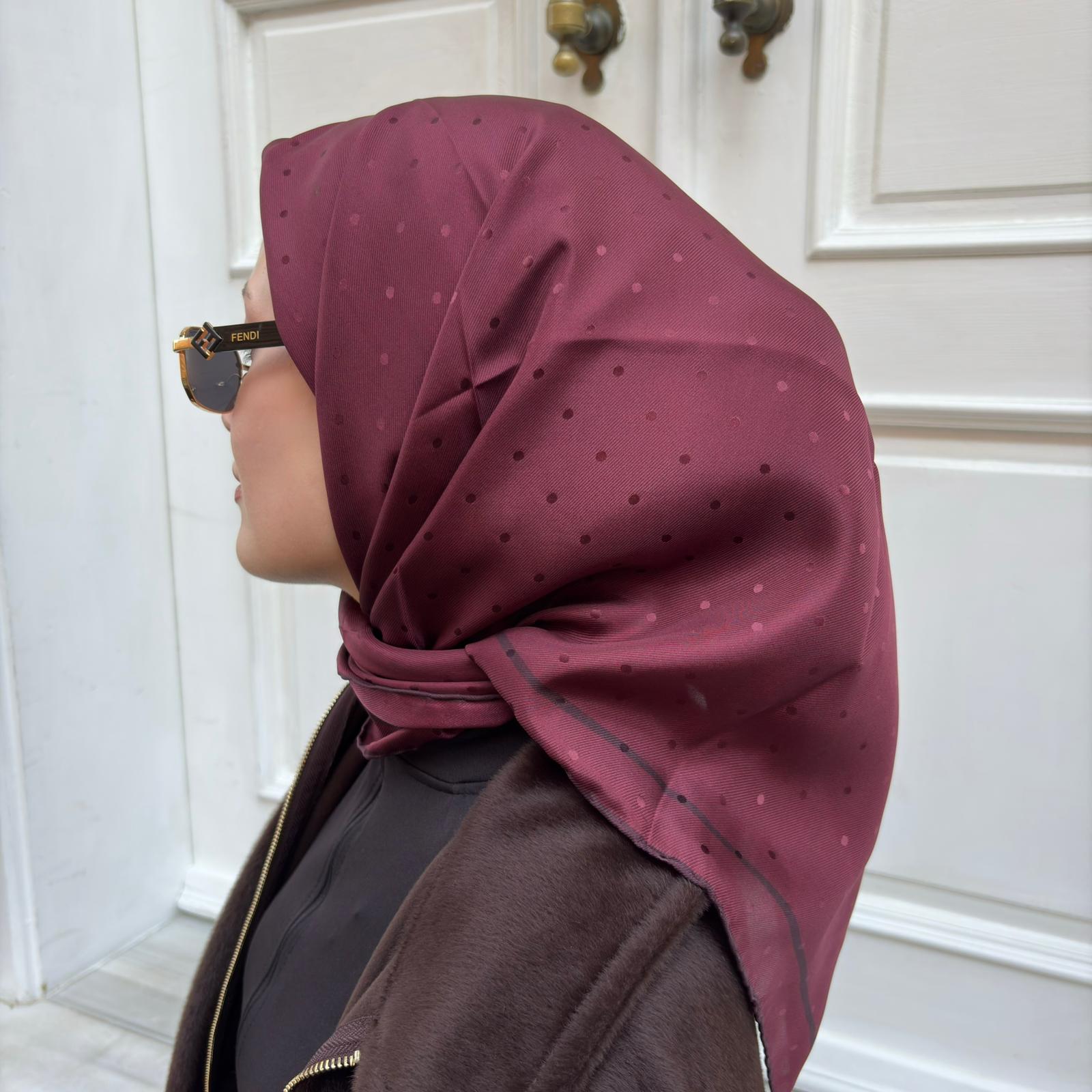 Armine Jakarlı İpek Eşarp Puantiyeli Bordo 22