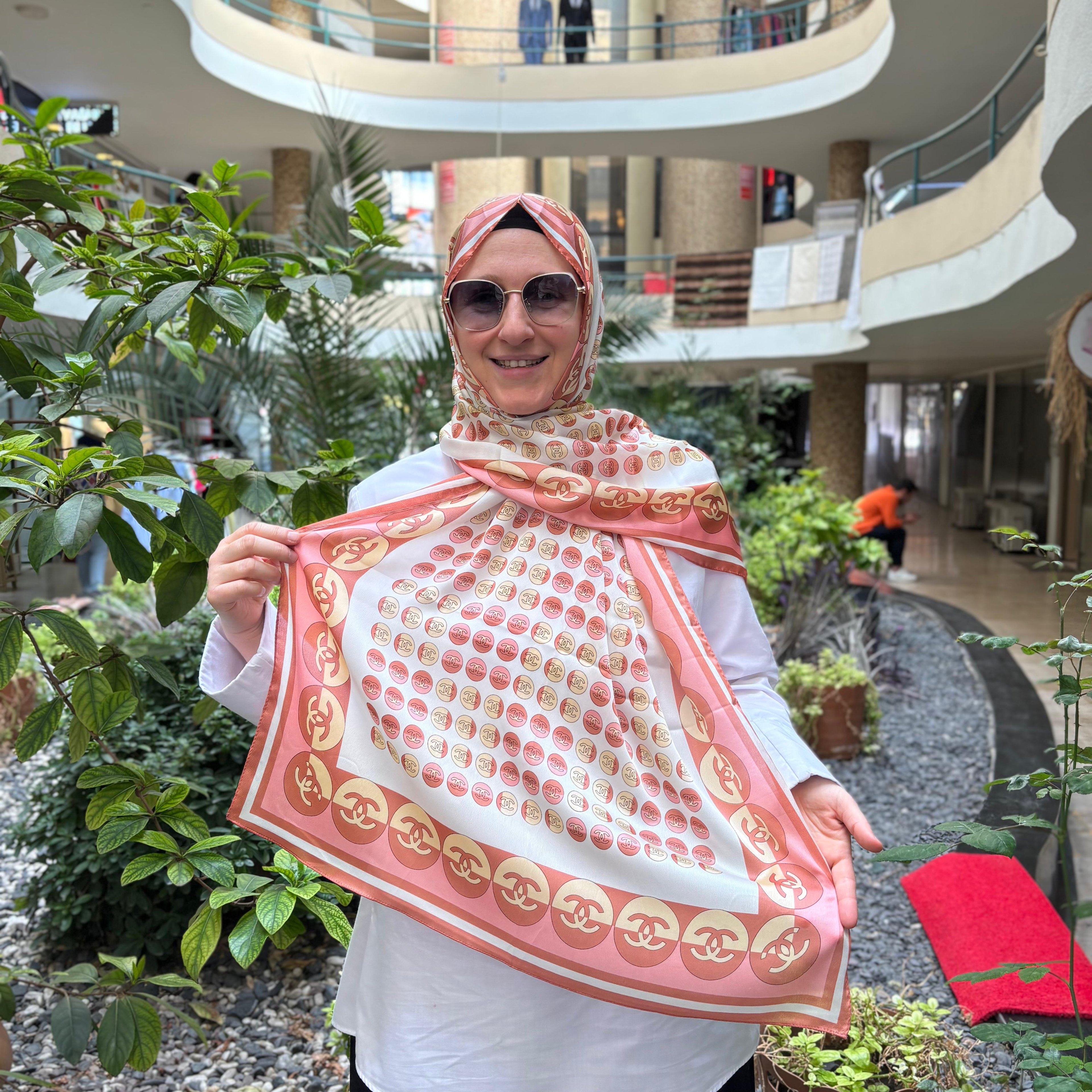 İthal Vual İpek Eşarp - pembe beyaz