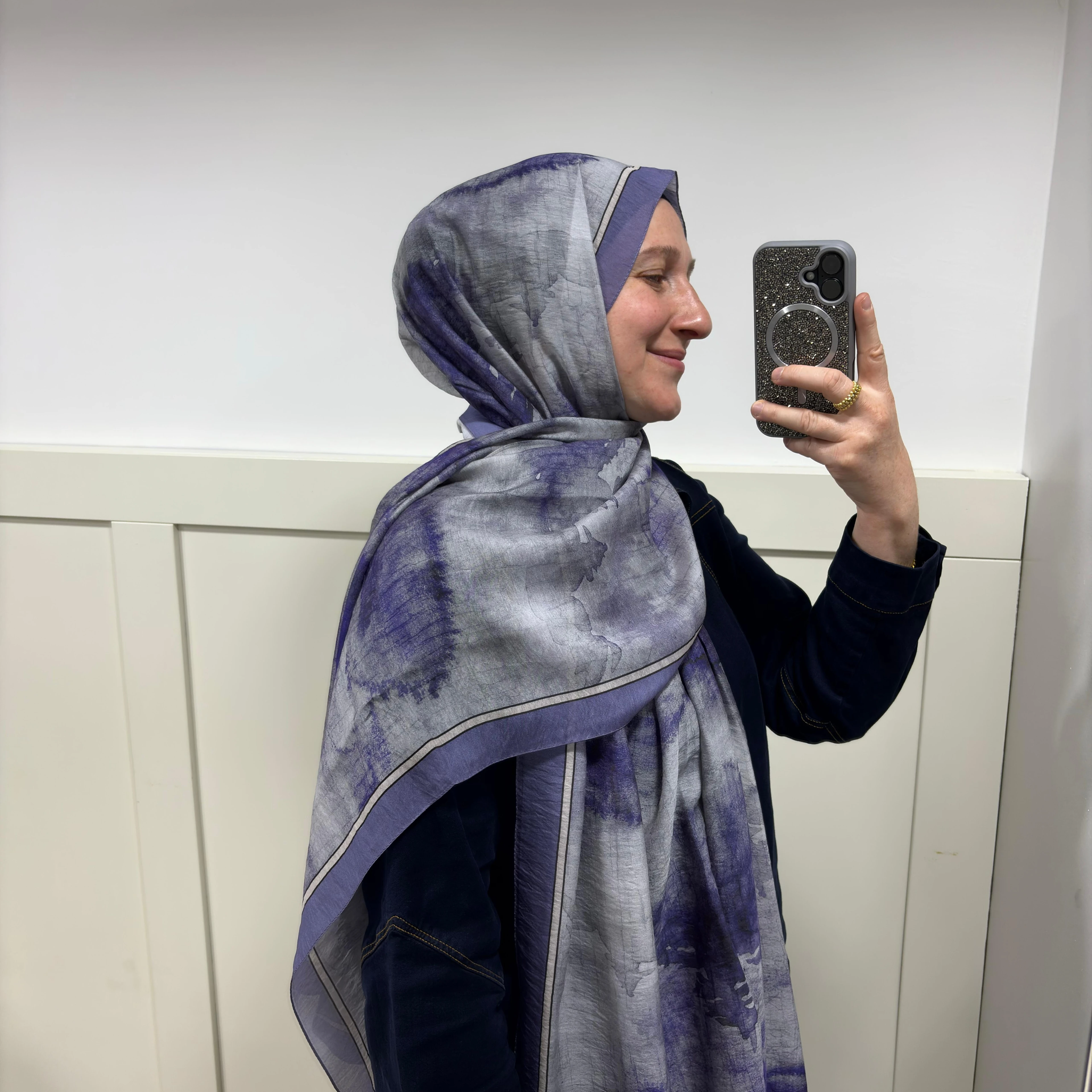 Fırça Desen Modal İpek Mor Şal