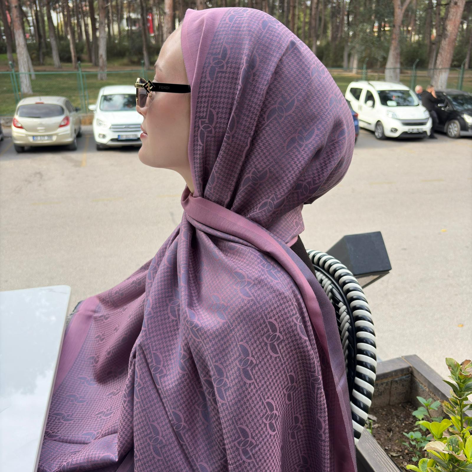 ipekevi Monogram Jakarlı Şal 08956 GÜL KURUSU