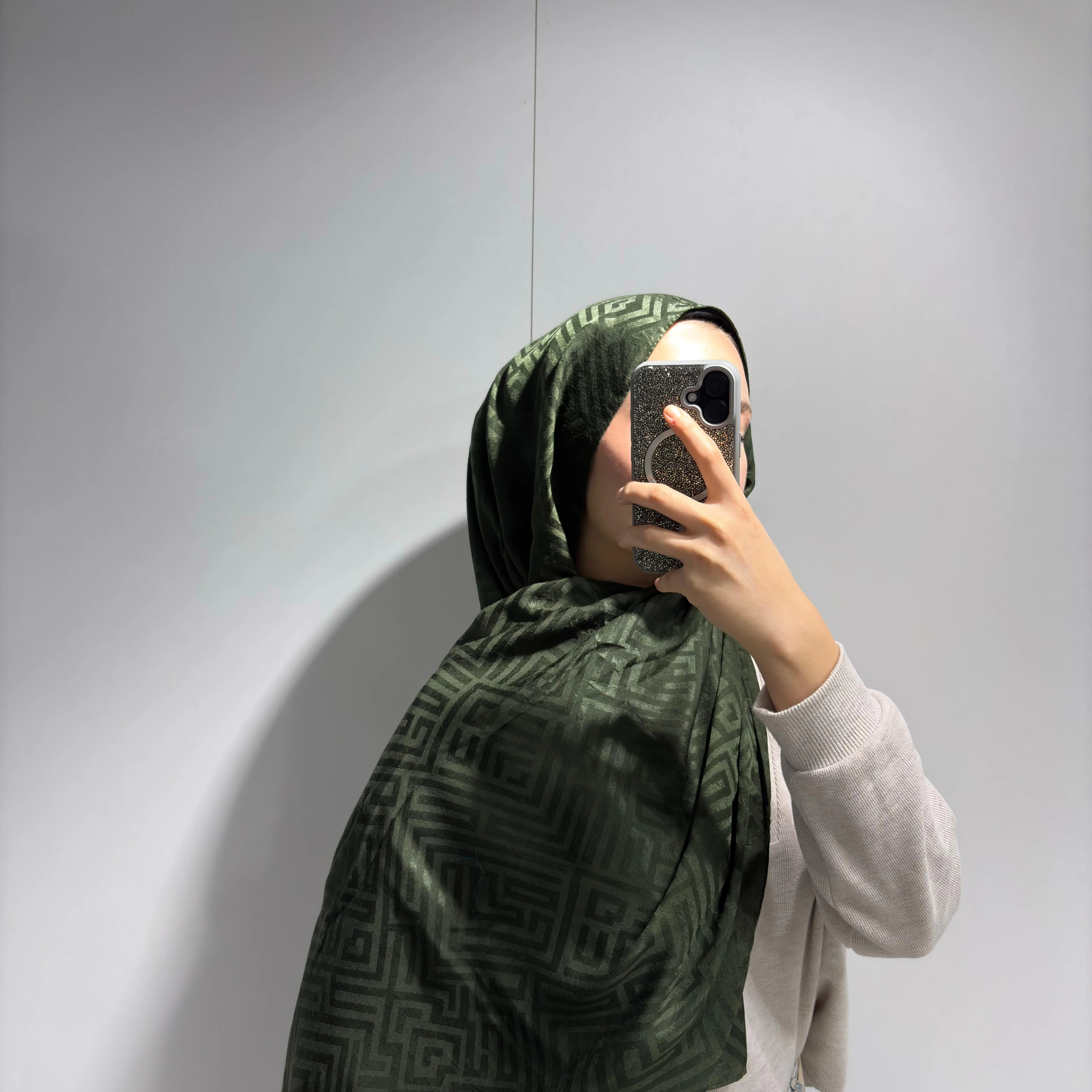 Labirent Desen Jakar şal Koyu Haki