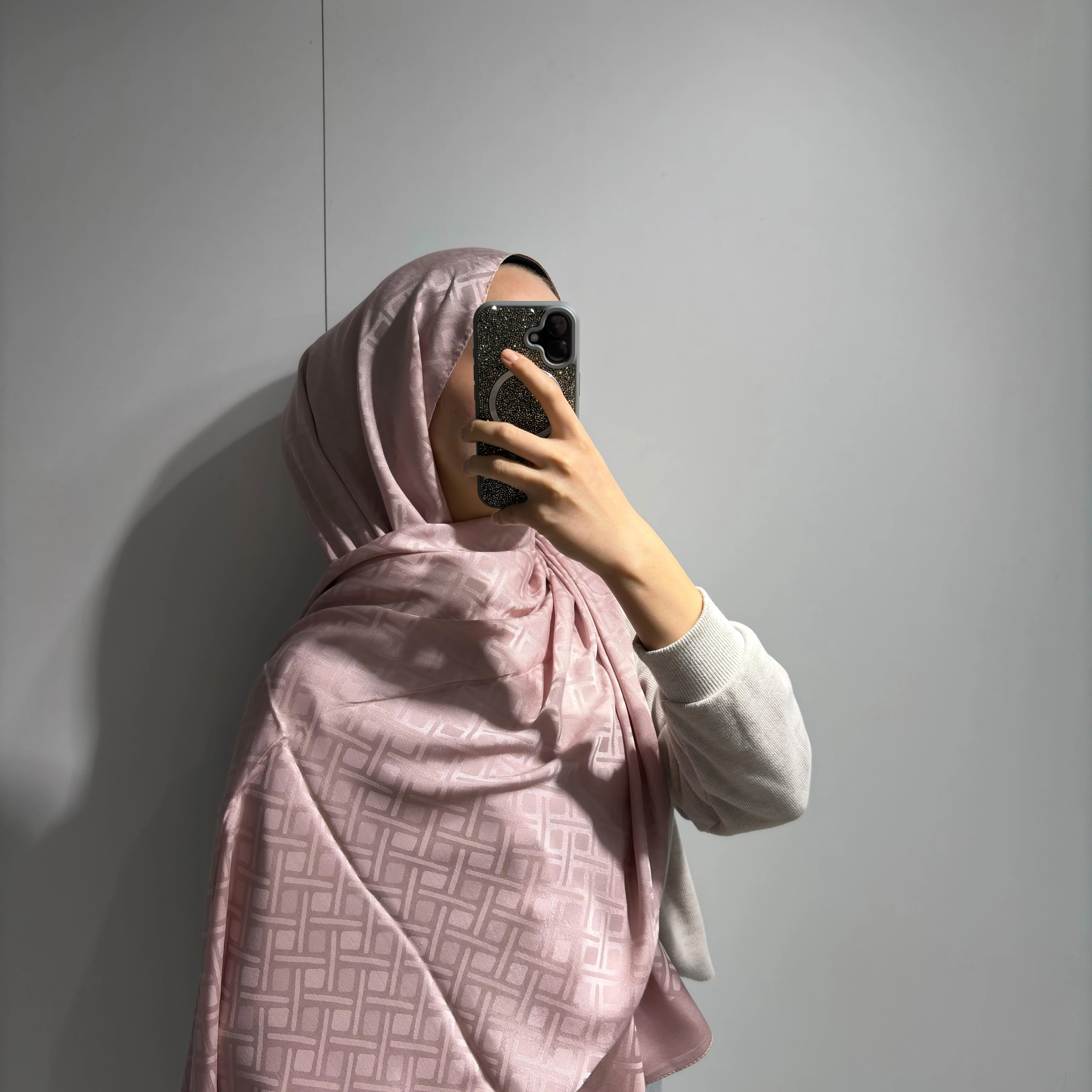 Kare Desen Jakar Şal Saks Pudra