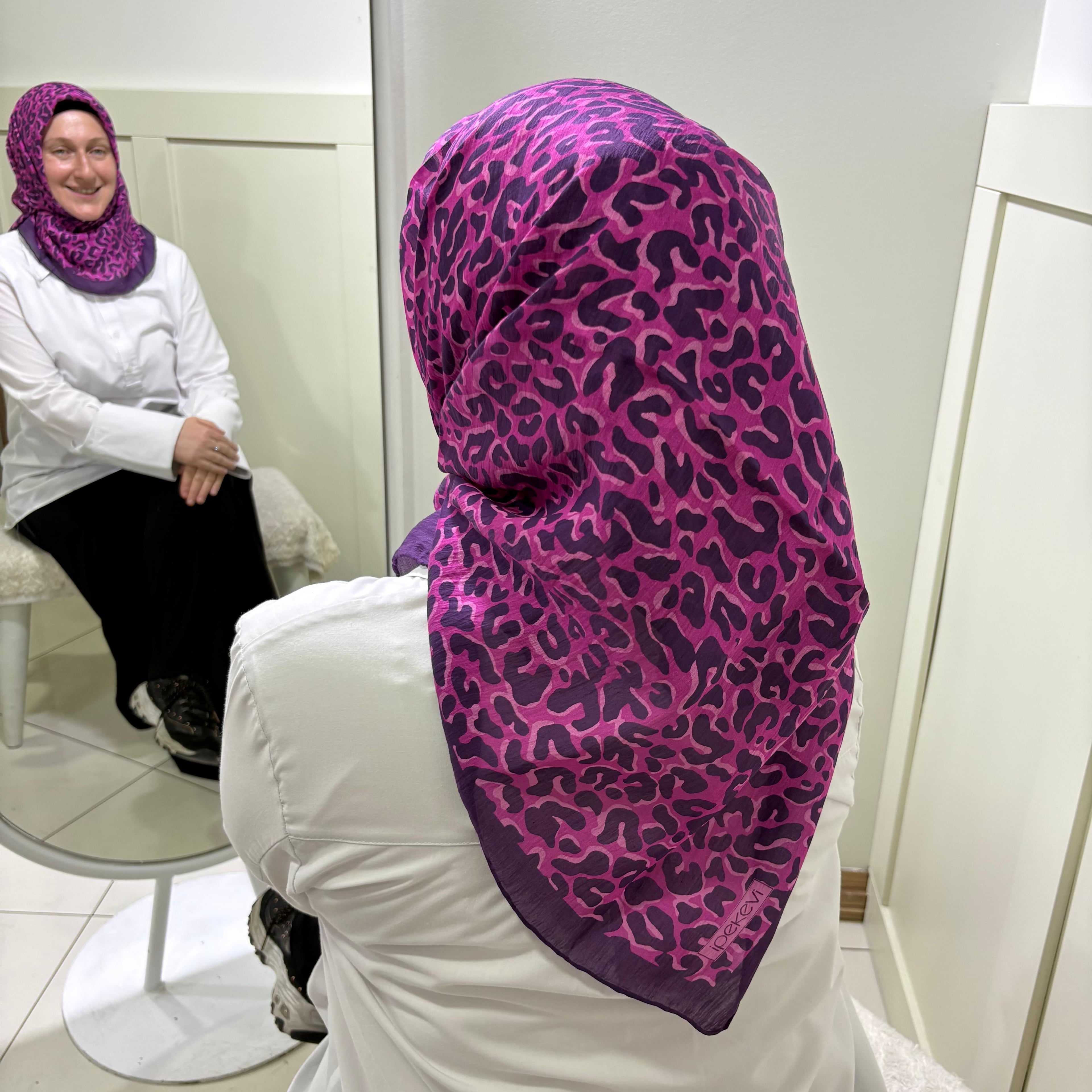 İpekevi Desenli Tensoft Eşarp Leopar - Bordo