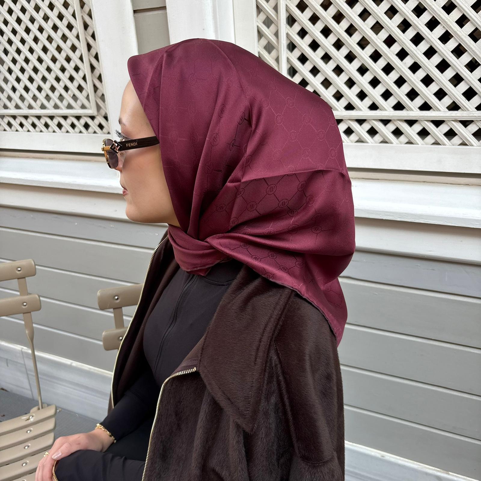 Armine Jakarlı İpek Eşarp Bordo 22